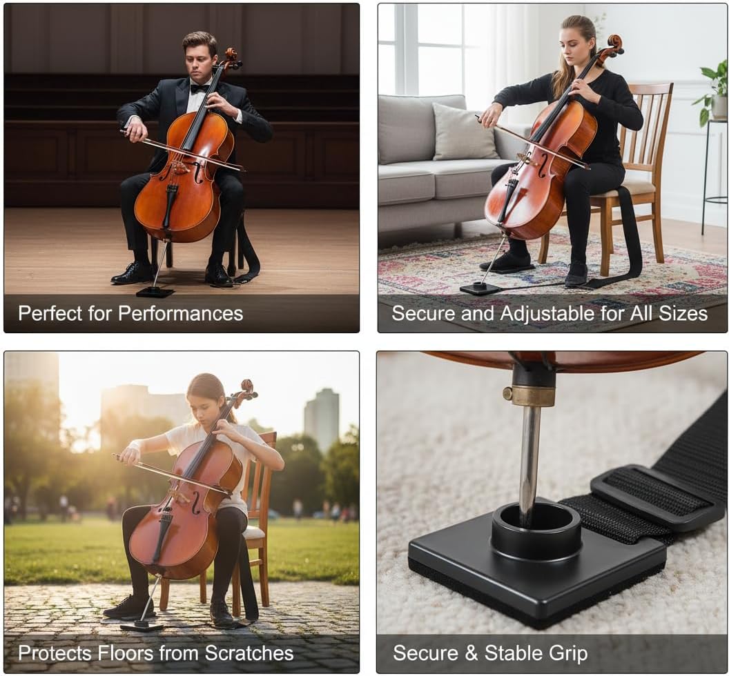 EXCEART Cello Endpin Stopper Non-Slip Pad Floor Protector Adjustable Antiskid Device for Cello and Double Bass with Thick Sponge Cushion