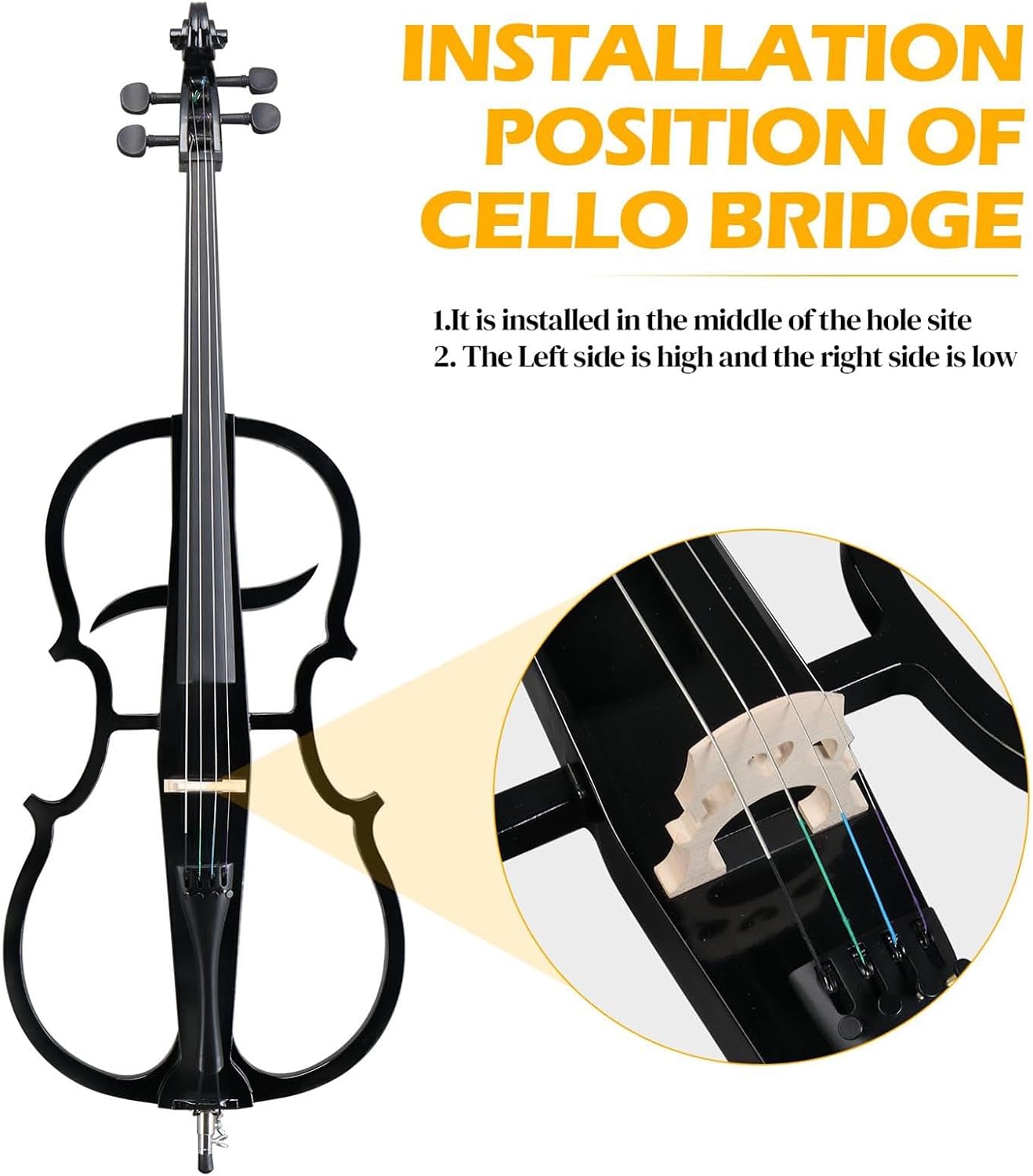4/4 Black Metallic Electric Cello, Professional Silent Electric Cello Kit, Solid Wood Electric Silent Cello, Professional Stage Performance, with Case, Bow, Rosin, Earphone, Connecting line
