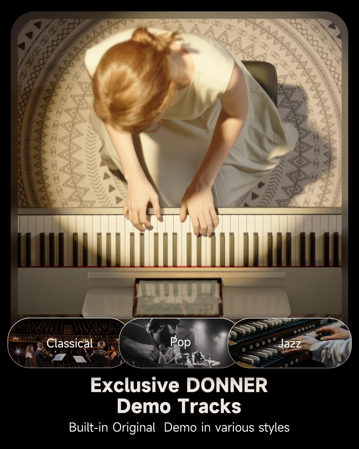 Donner OURA S100 Digital Piano with 88 Key Graded Hammer Weighted Keyboard for Beginner, Full Size Electric Piano Keyboard with Bluetooth, 3 Original Demos, LOCAL OFF, 2×10 W, Piano Three Pedal,White