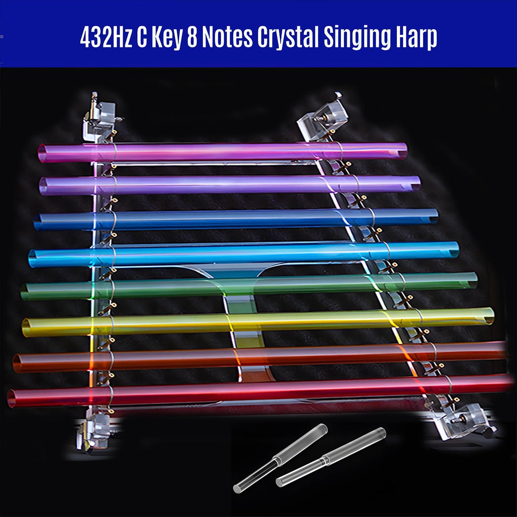 Crystal Singing Harp 8 Notes C D E F G A B C Including Aluminum Suitcase Healing Musical Instrument for Healing Meditation, Adjusting Emotional State,Clear 432 Hz,11 inch
