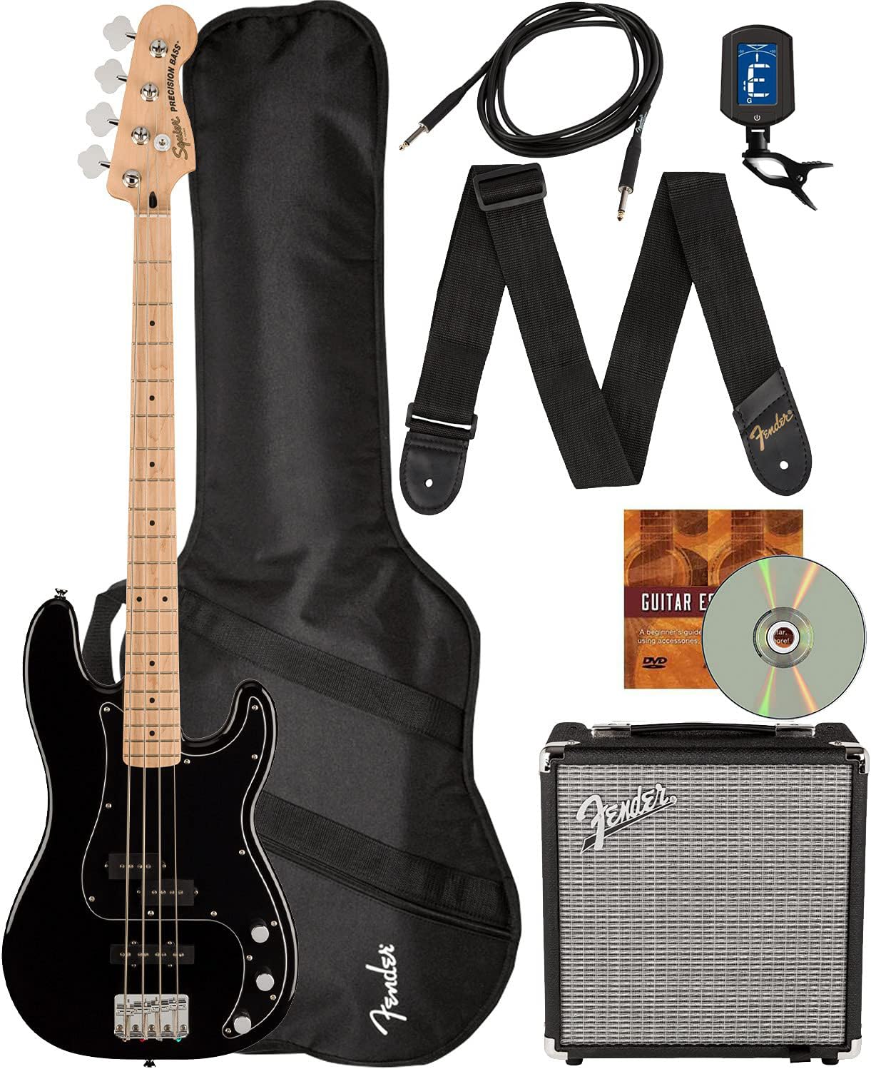 Fender Squier Affinity Precision Bass PJ - Surf Green Bundle with Rumble 15 Amplifier, Instrument Cable, Gig Bag, Tuner, Strap, and Austin Bazaar Instructional DVD
