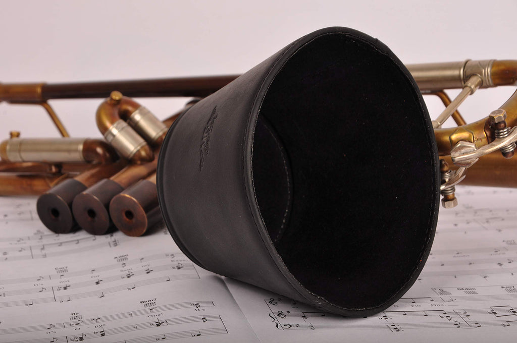 Trombone magnetic mute, lightweight leather mute for jazz and classical trombone players by MG Leather Work (Black)