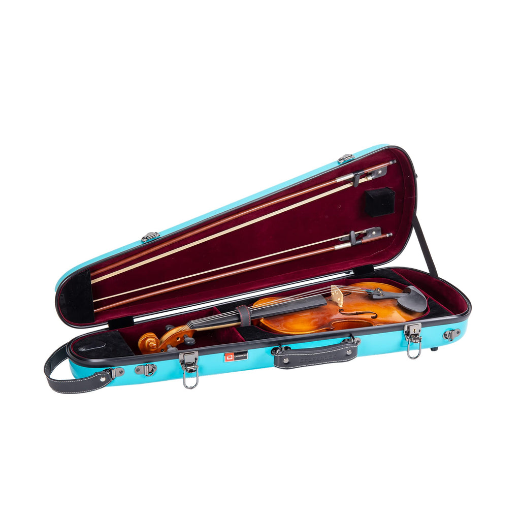 Crossrock Fiberglass Violin Case for 4/4 Full Size – Glossy Mint Blue Contoured Shell, Velvet Suspension Interior, Backpack Straps – Lightweight & Stylish (CRF1020VMB)