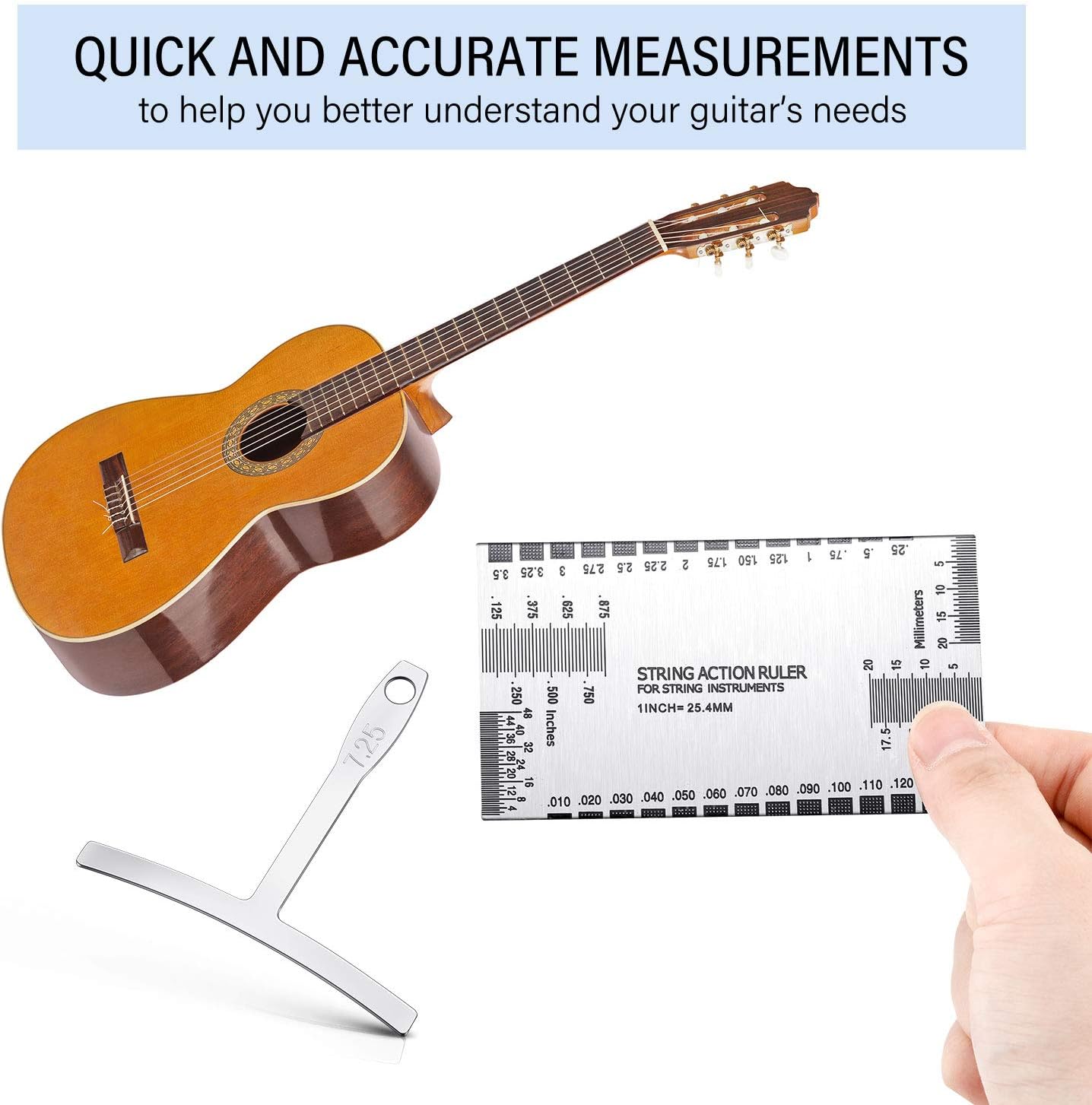 Mudder 10 Pieces Guitar Luthier Tools Set Include 9 Understring Guitar Radius Gauge and 1 String Action Height Gauge Ruler Measuring Tool Kit for Bass Setup(Silver)