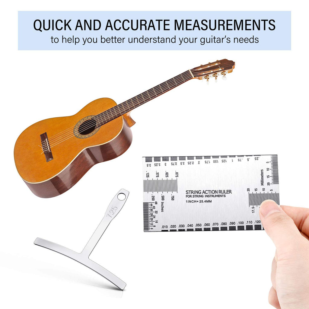 Mudder 10 Pieces Guitar Luthier Tools Set Include 9 Understring Guitar Radius Gauge and 1 String Action Height Gauge Ruler Measuring Tool Kit for Bass Setup(Silver)