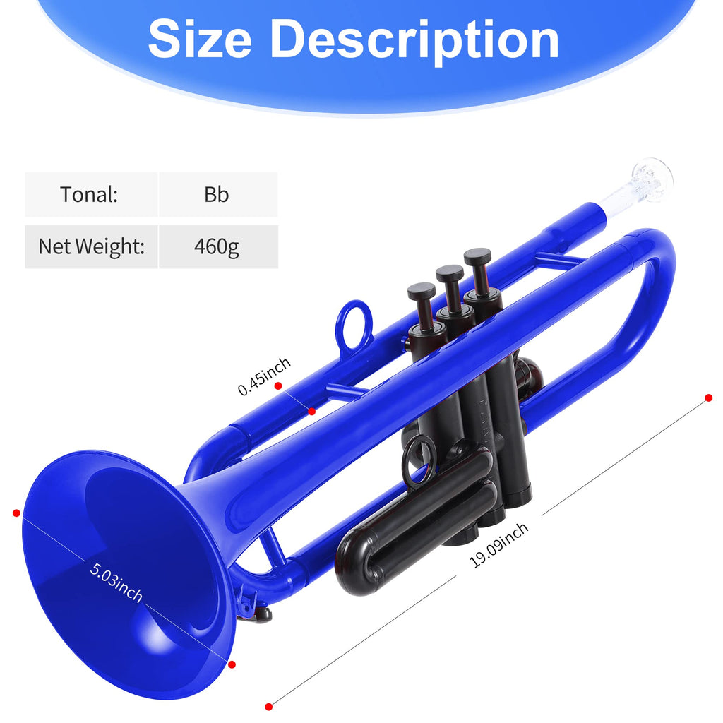 PAMPET Professional Plastic Bb Trumpet Standard Trumpet Set for Student Beginner With 7C Mouthpiece and 3C Mouthpiece, Bb Trumpet Instrument, Black,