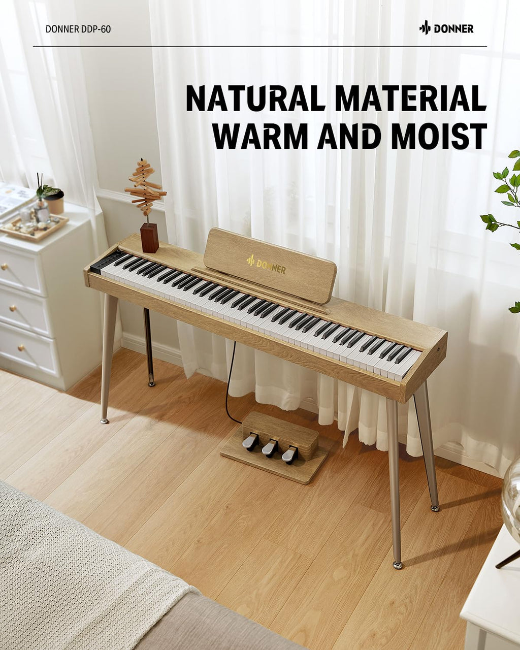Donner OURA S100 Digital Piano with 88 Key Graded Hammer Weighted Keyboard for Beginner, Full Size Electric Piano Keyboard with Bluetooth, 3 Original Demos, LOCAL OFF, 2×10 W, Piano Three Pedal,White
