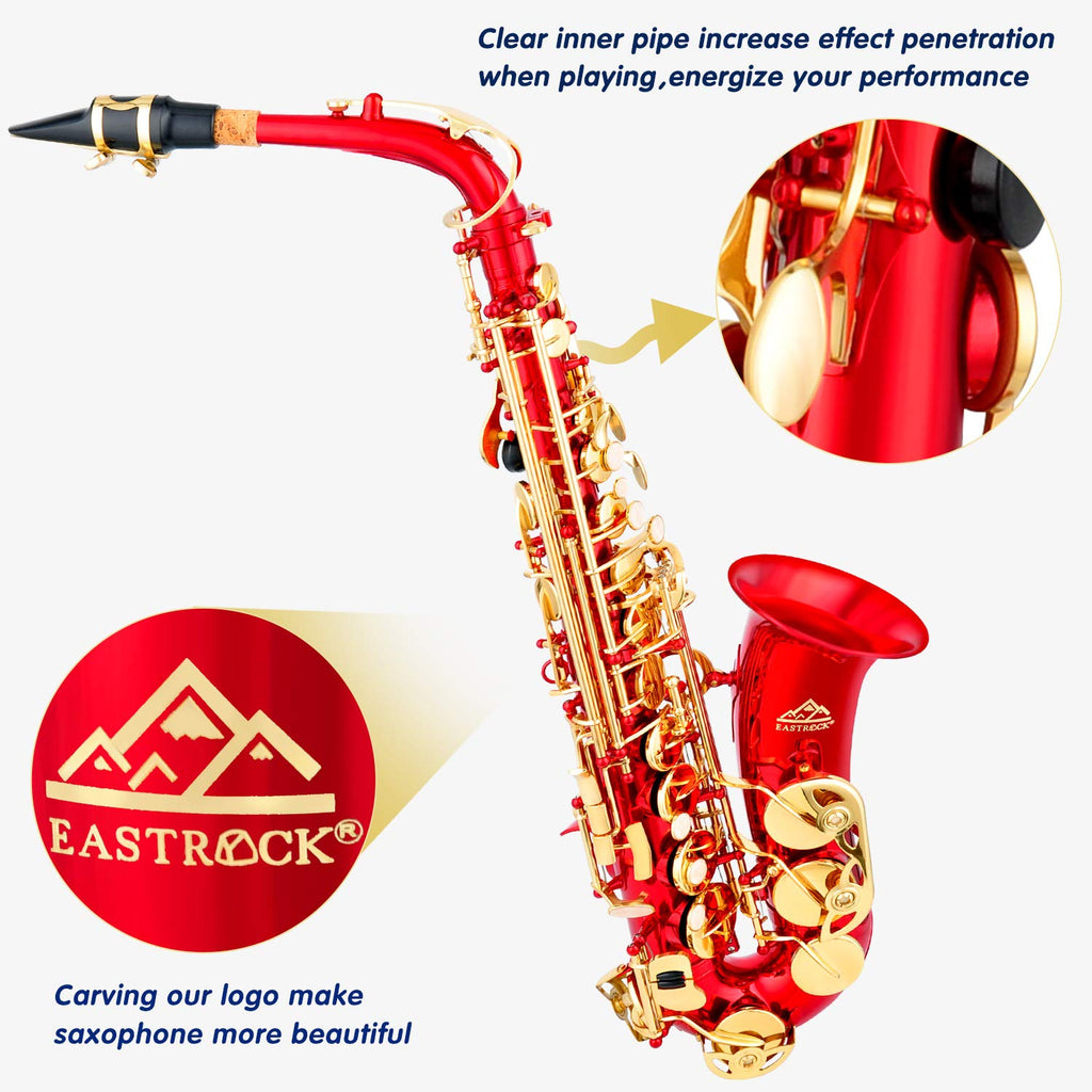EASTROCK Black/Golden Alto Saxophone E Flat Sax Full Kit for Students Beginner with Carrying Case,Mouthpiece,Mouthpiece Cushion Pads,Cleaning Cloth&Cleaning Rod,White Gloves,Neck Strap