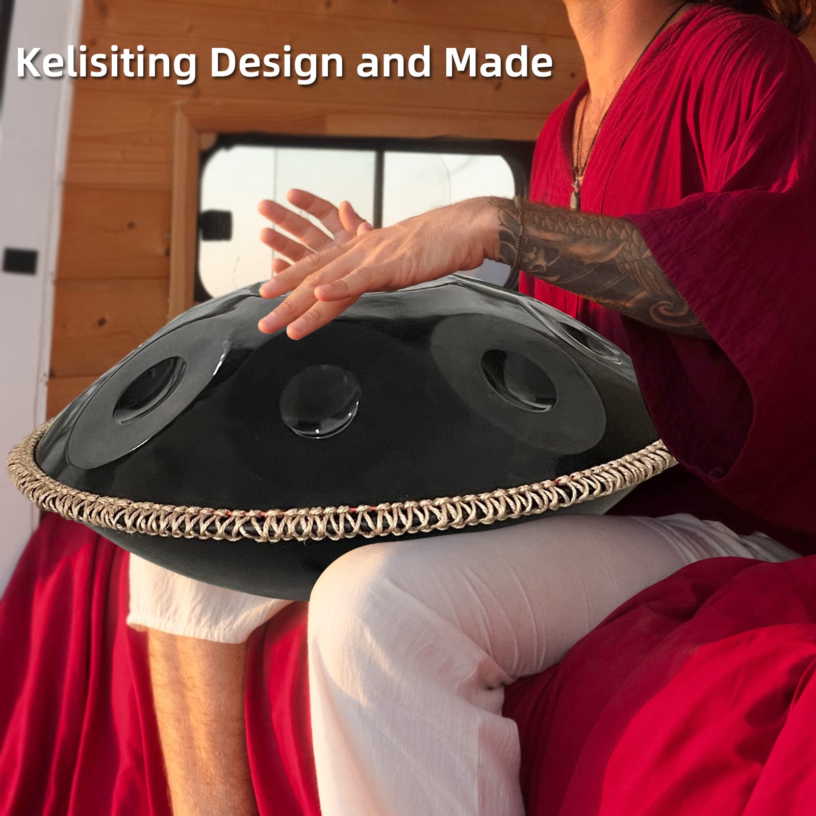 Handpan Drum 22 Inches D Minor Kurd, 432Hz 10 Notes Hand Drum Instrument, Premium Steel Drum, Handpan Instrument for Adults (Gold)
