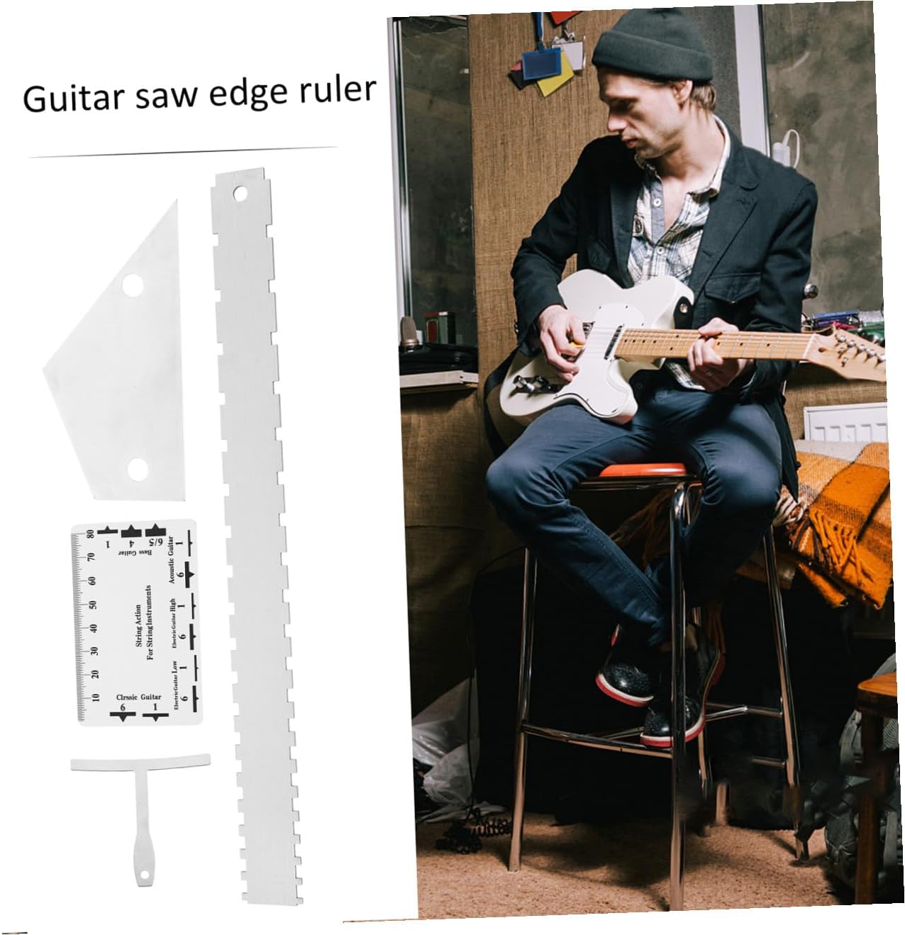12pcs Guitar Measurement Tool Kit Including String Action Ruler Radius Gauge Durable Luthier Tools for Electric Guitar Bass and More Compact Design for Easy Portability