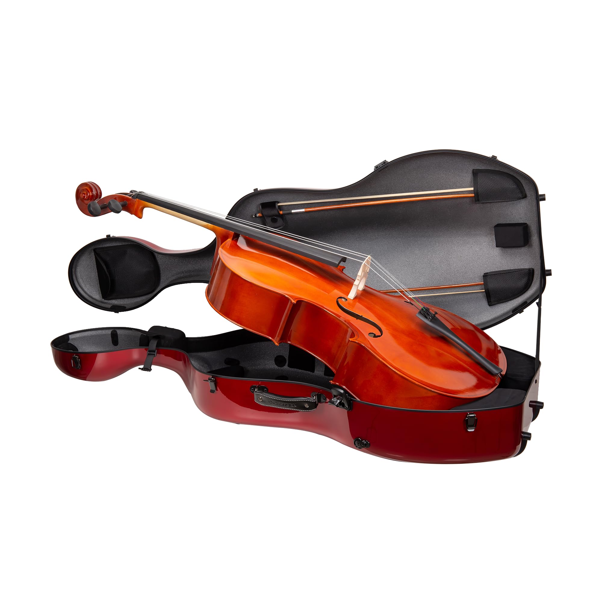 Crossrock Professional 4/4 Carbon Fiber Cello Case | 6lb Ultra-Light TSA Hardshell | Adjustable Magic Pads & Anti-Scratch Cover | Gloss Crimson Finish