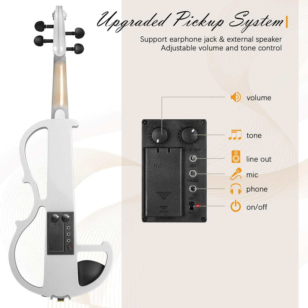 Electric Violin 4/4 Kit, Electric Violin 4/4 Full Size for Adults, Students, Beginner Violins, Full Size Violins Set with Case, Bow, Rosin and Headphones, Black