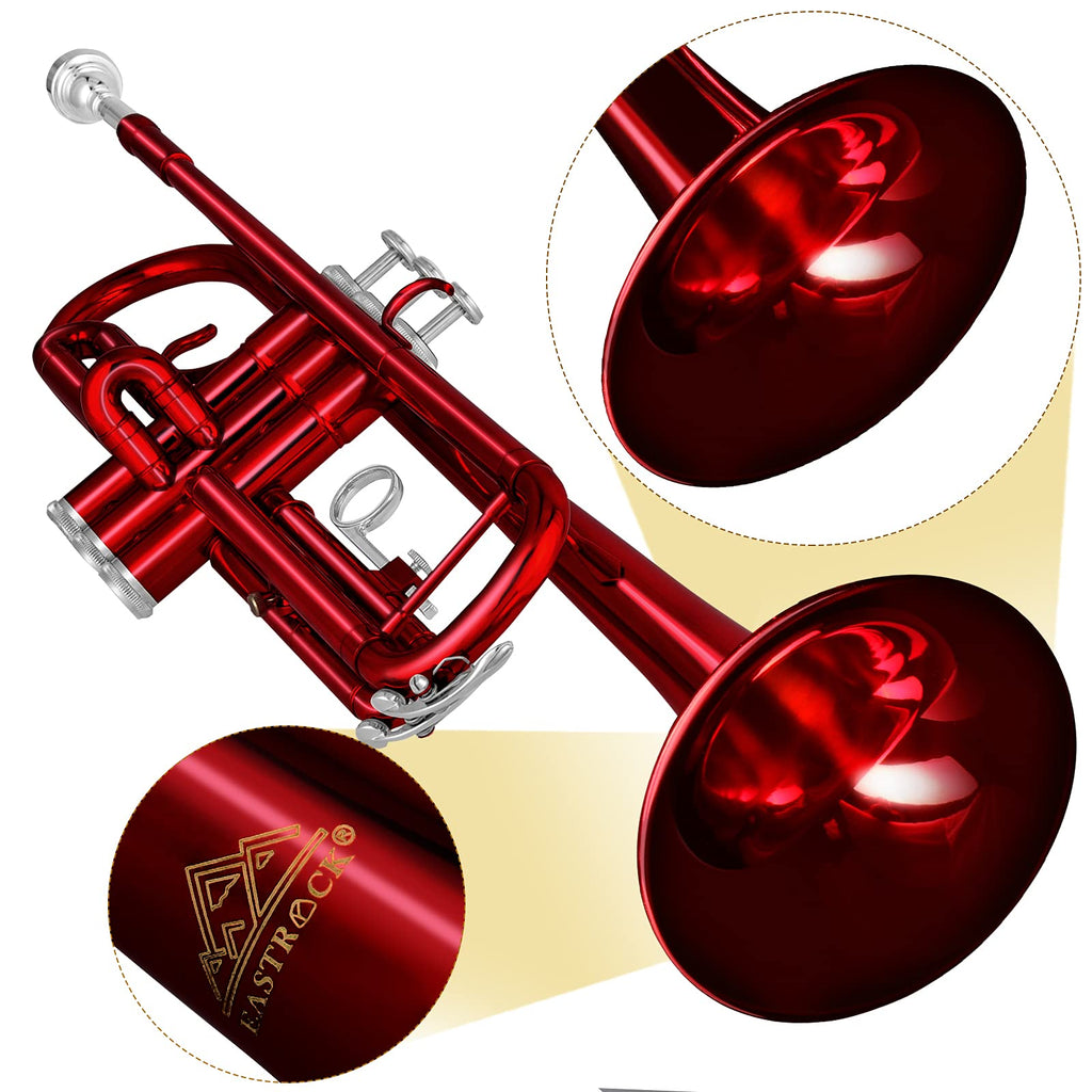 EASTROCK Bb Trumpet Standard Trumpet Set with Carrying Case,Gloves, 7C Mouthpiece, Cleaning Kit, Tuning Rod (Red Antique)