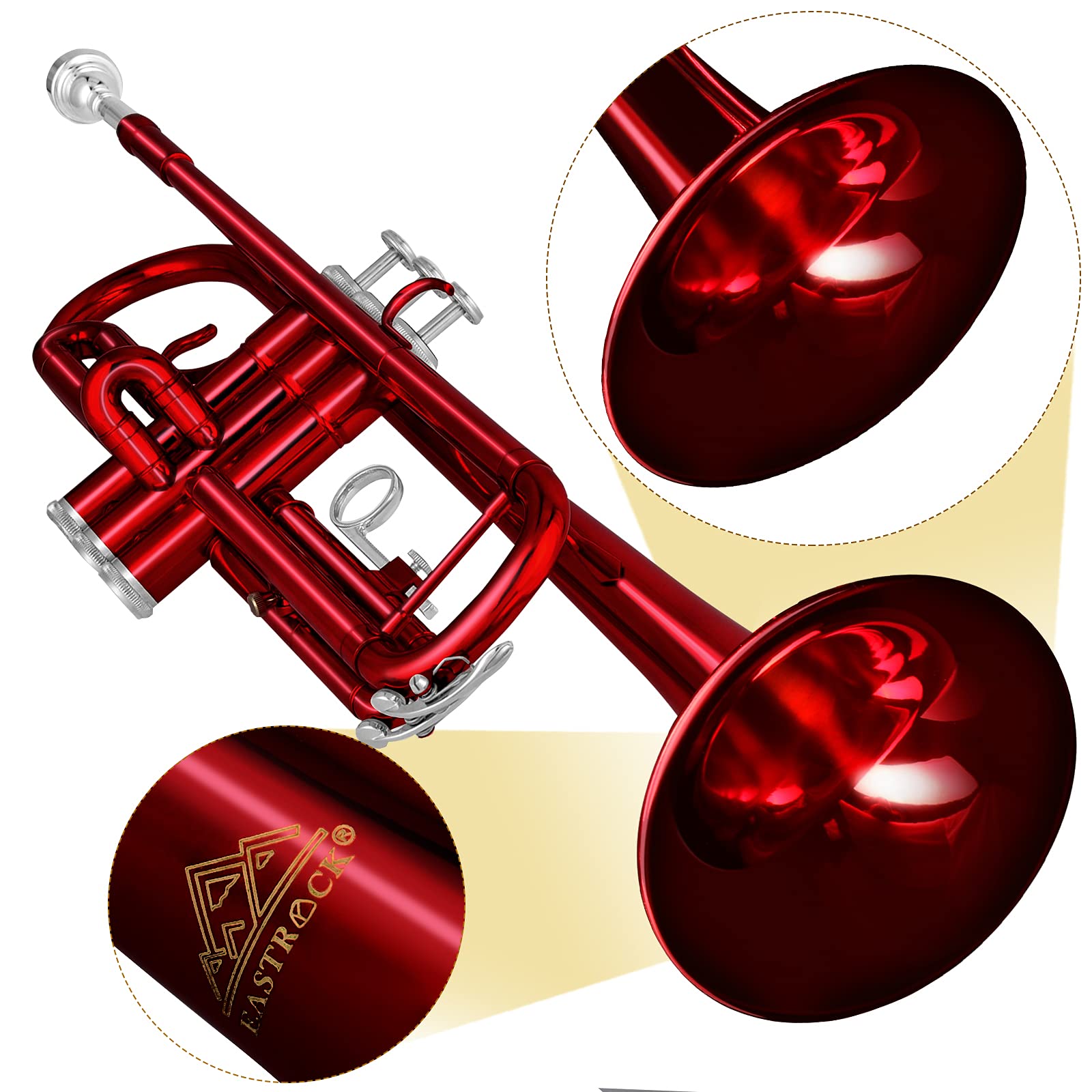 EASTROCK Bb Trumpet Standard Trumpet Set with Carrying Case,Gloves, 7C Mouthpiece, Cleaning Kit, Tuning Rod (Red Antique)