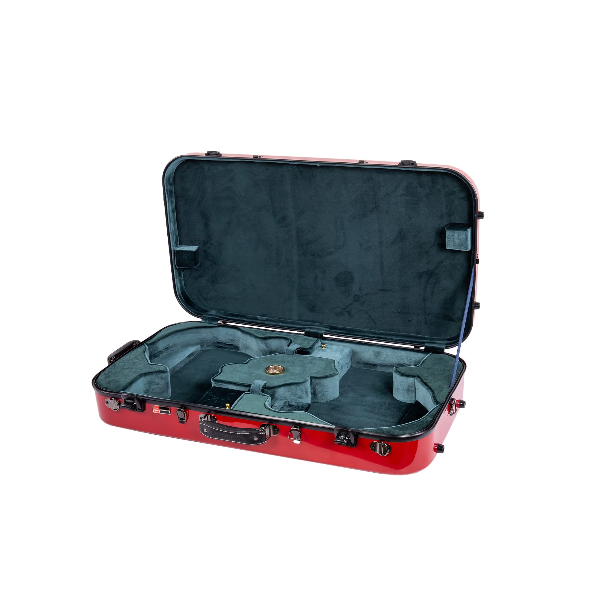 Crossrock Fiberglass Double Case for Mandolin & 4/4 Violin – Fits A & F-Style | Black Gloss Finish, TSA Lock, Backpack Straps, Accessory Storage – Pro Tour Series