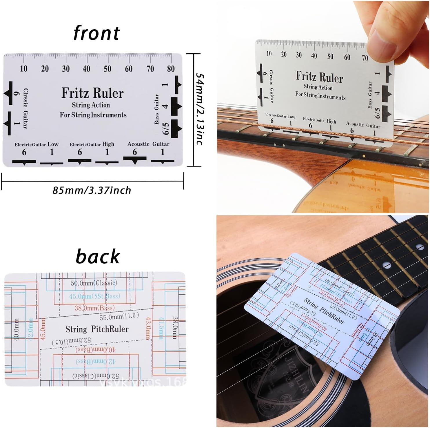 Set of 3 Guitar Tools,Notched Straight Edge Luthier Tools with String Action Ruler,Guitar Fret Tools for Guitar Neck and Fretboard Maintenance