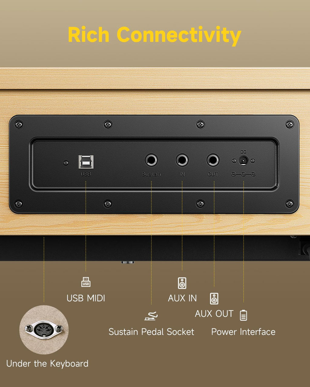 Donner OURA R300 88 Key Weighted Keyboard Piano for Advanced, Home Digital Piano with 88 Keys Graded Hammer Standard Keyborad, Bluetooth, LOCAL OFF, 2*15W, Half-pedal, 256 Polyphony, Walnut Wood Color