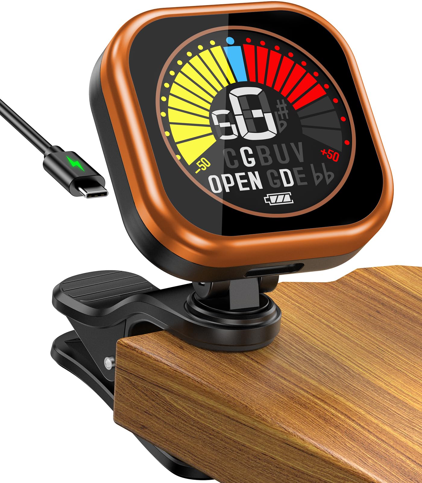 New Bee Guitar Tuner Clip-On Rechargeable with Color Screen 360° Rotatable Acoustic Chromatic Open Tuning for Guitar, Bass, Ukulele, Violin, Cello(Black, 1 Pack)