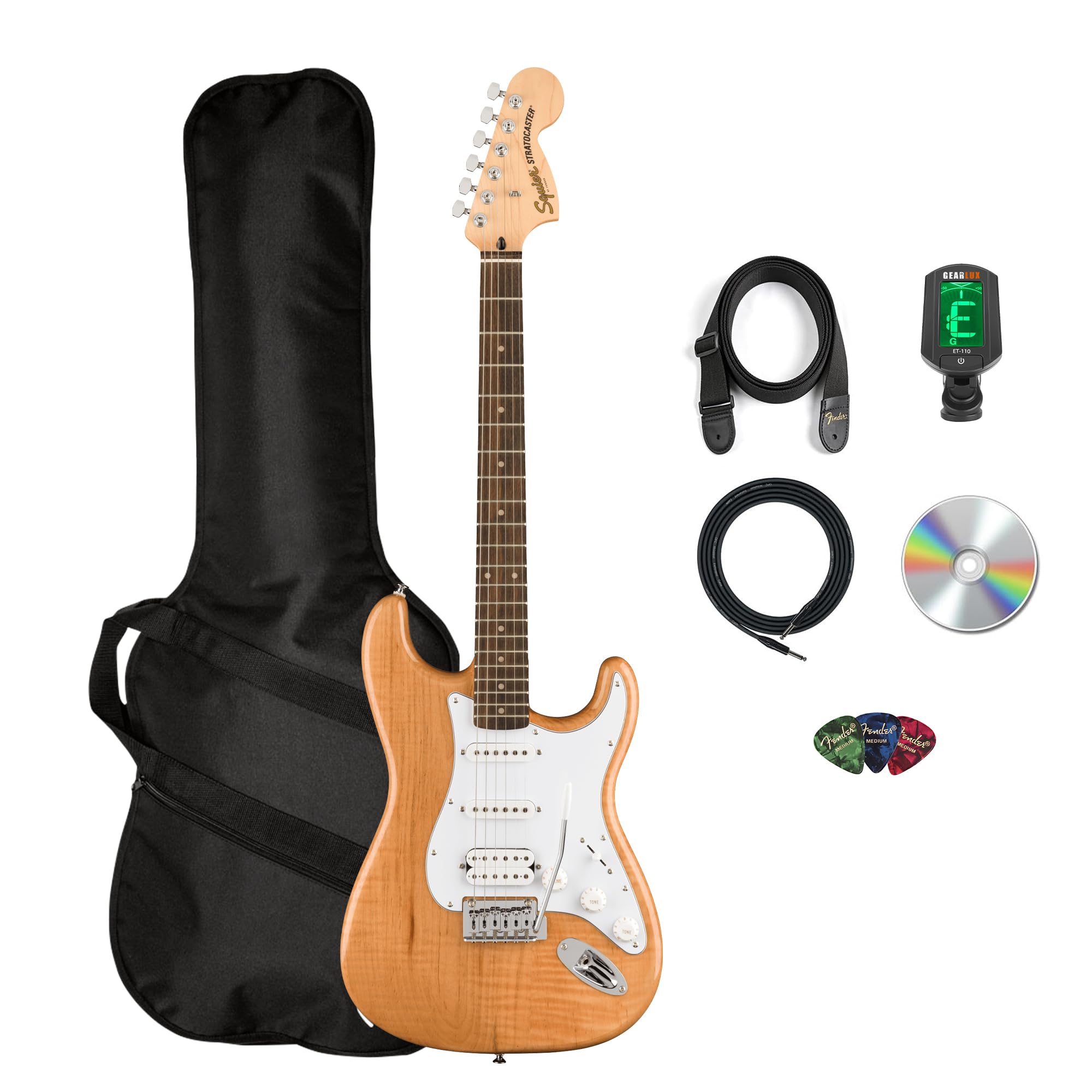 Fender Squier Affinity Stratocaster FMT HSS - Sienna Sunburst Bundle with Frontman 10G Amplifier, Gig Bag, Tuner, Instrument Cable, Strap, Picks, and Austin Bazaar Instructional DVD
