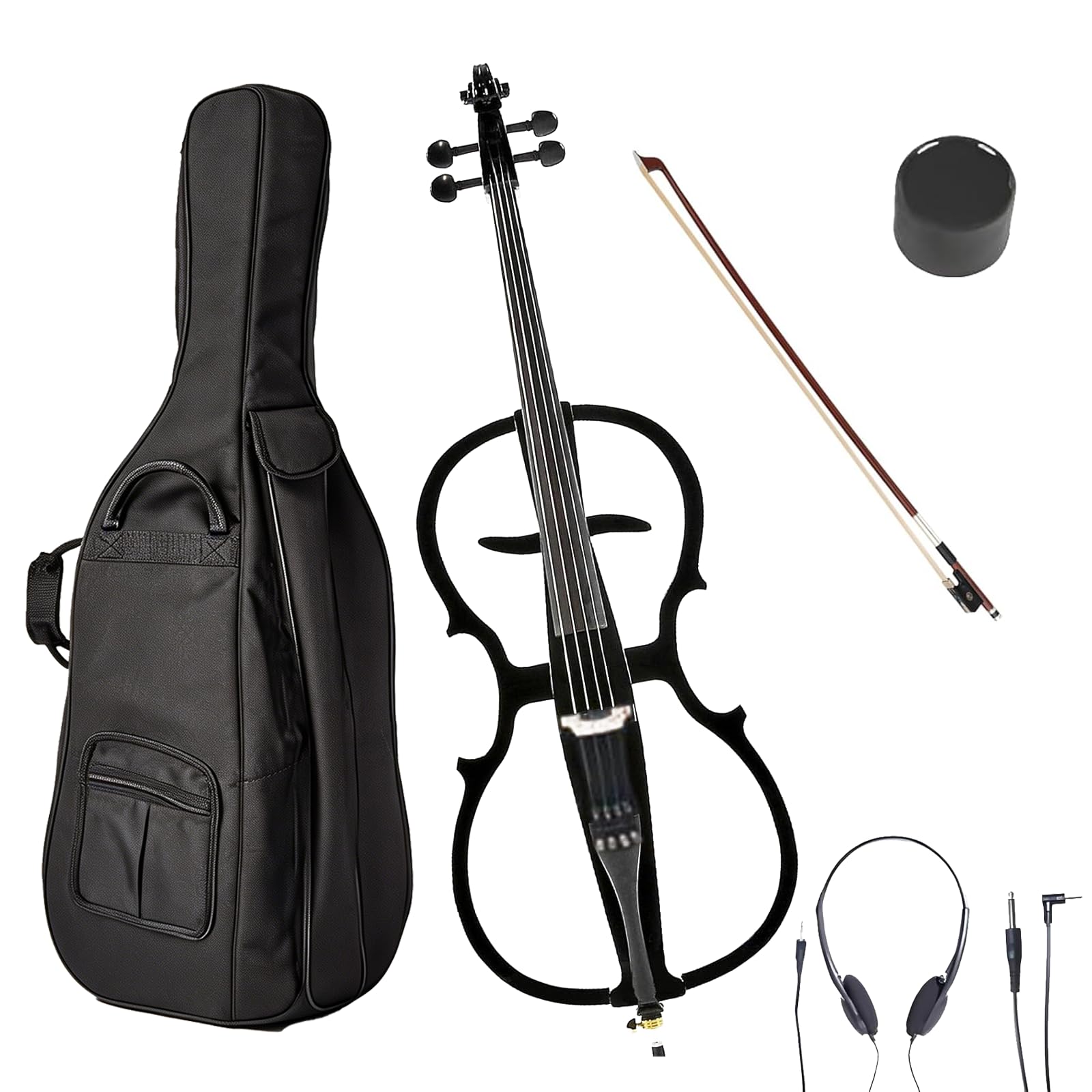 Electric Cello 4/4 Full Size Ebony Fittings with Lightweight Cello Bag, Headphones, Bow, Bridge, Rosin, Cello for Beginners Adults
