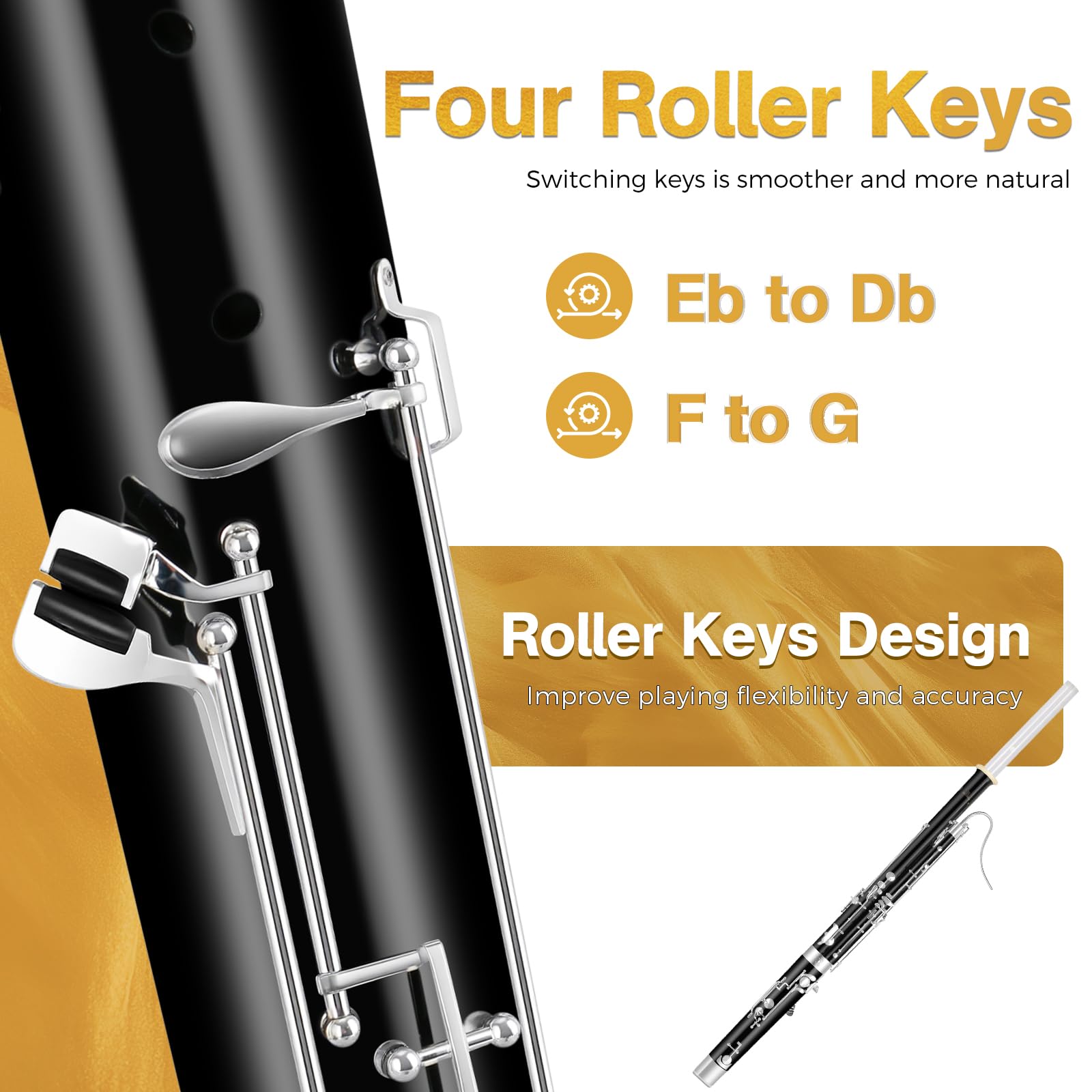 ROWELL Maple Bassoon C Key Bassoon with Self-Locking Mechanism 19 Keys Silver Plated Bassoons Instrument with Case and Care Kit, Ideal for School Band, Orchestra, and Home Practice Black