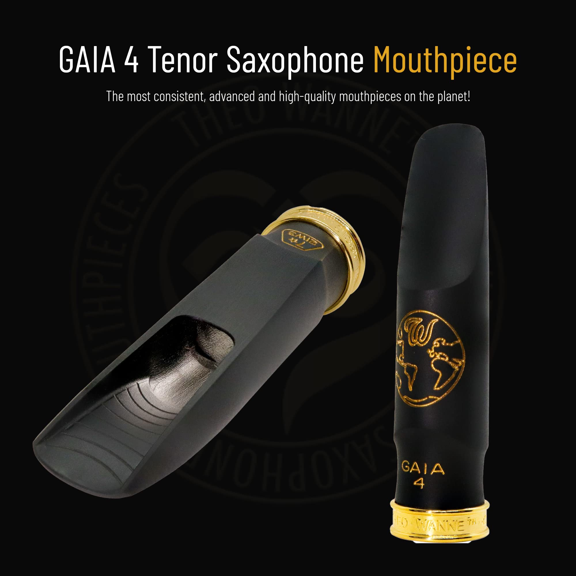 Theo Wanne Vintage Gaia 4 Tenor Saxophone Mouthpiece - Roll-Over Shark Gill Baffle - Huge, Warm and Free Sound – Large Stadium Chamber - Includes Reed Replacer Cap