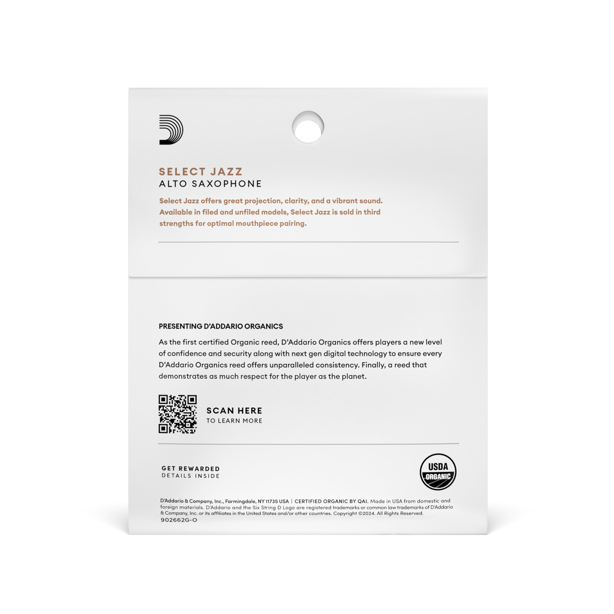 D'Addario Organic Select Jazz Unfiled Alto Saxophone Reeds - Sax Reeds - Individually Sealed - 4 Soft, 10 Pack