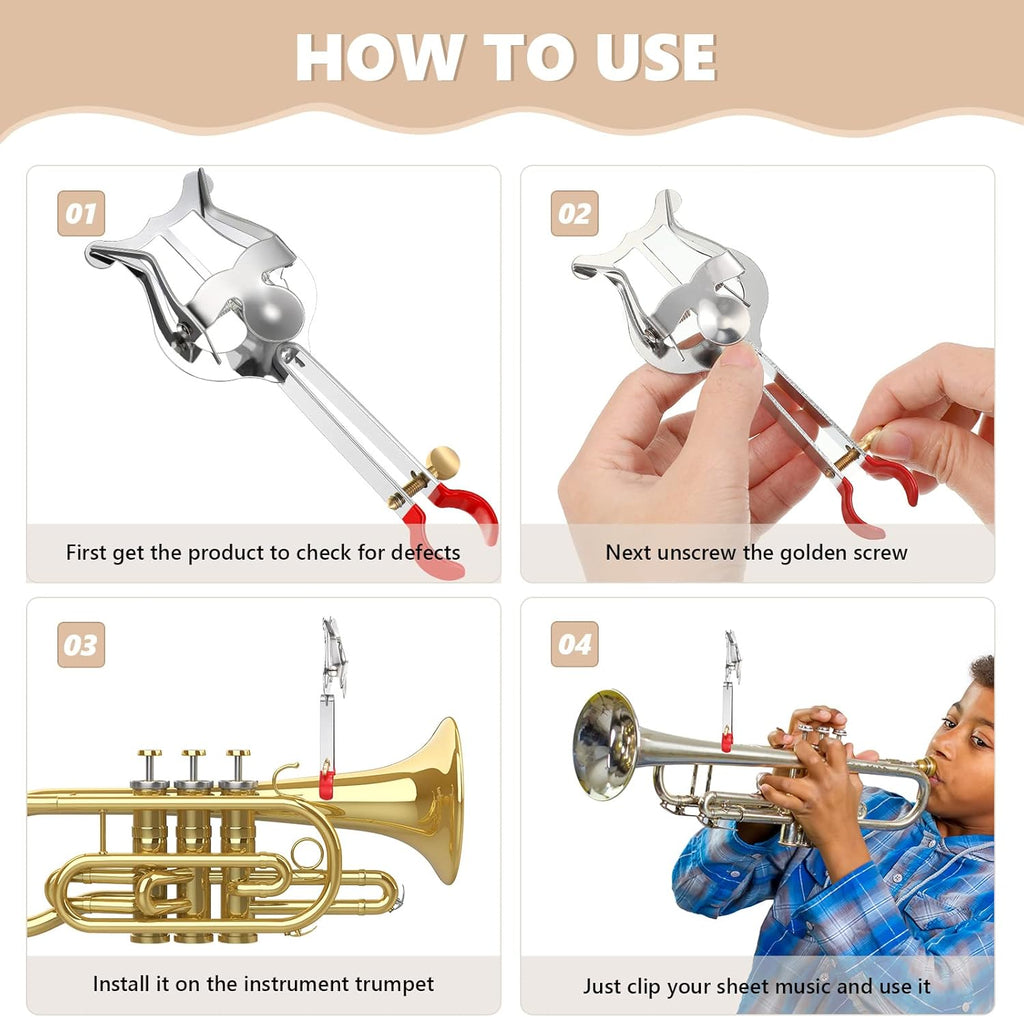Trumpet Lyre Instrument Accessories Sheet Music Clip Silver Trumpet Marching Music Clip for Instruments 14 x 5.2 cm