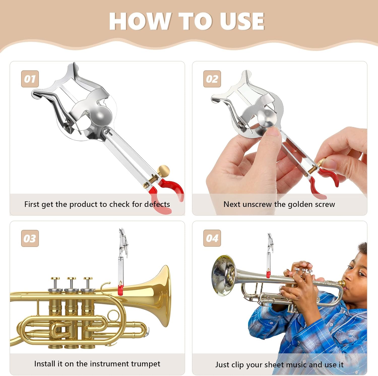 Trumpet Lyre Instrument Accessories Sheet Music Clip Silver Trumpet Marching Music Clip for Instruments 14 x 5.2 cm