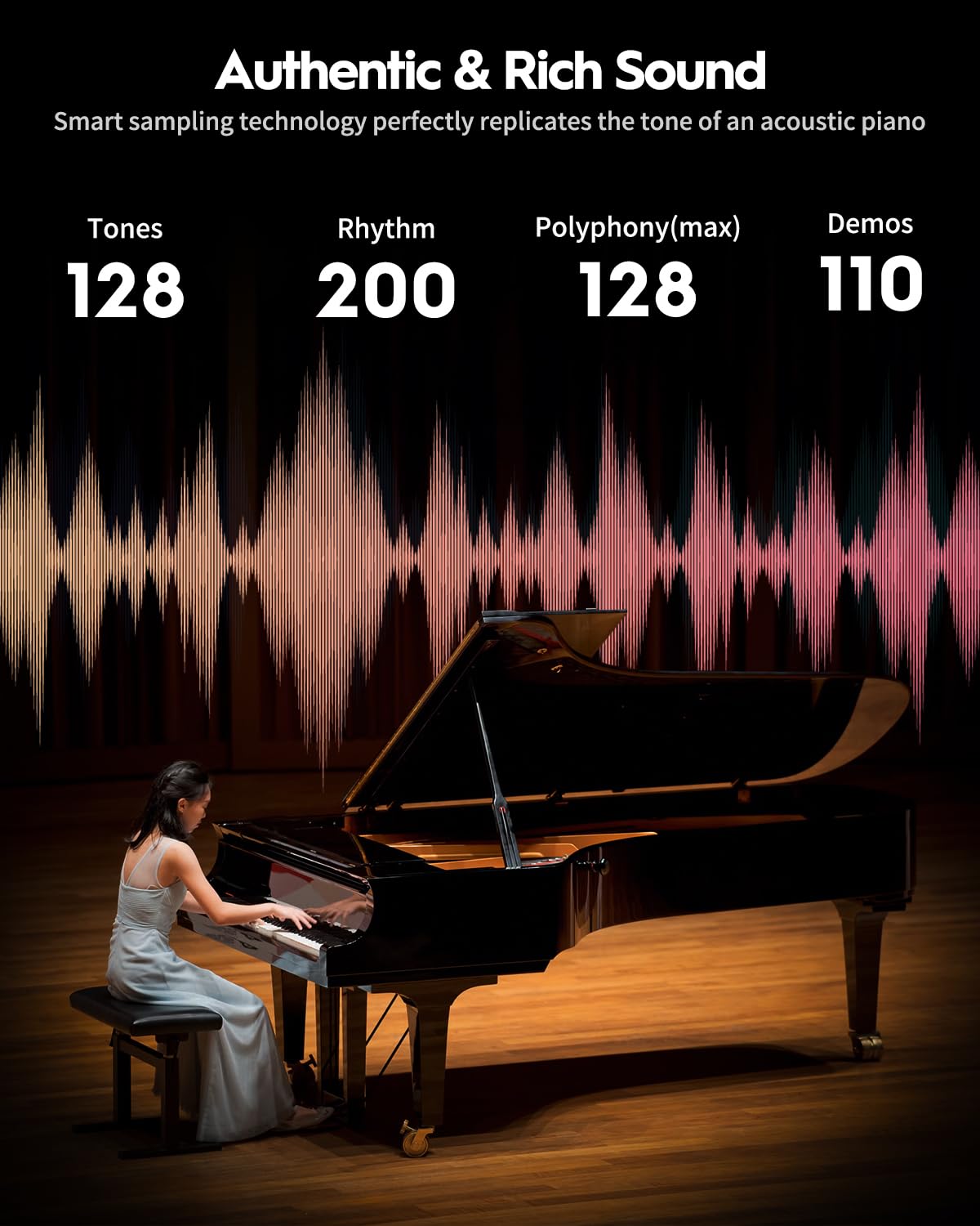 STRICH Digital Piano 88 Keys, Hammer-Action Weighted Keyboard, Full size Electric Piano Keyboard with Furniture Stand, 25Wx2 Speakers, Supports USB-MIDI/Wireless Connect, SDP-300W (Color Walnut Wood)