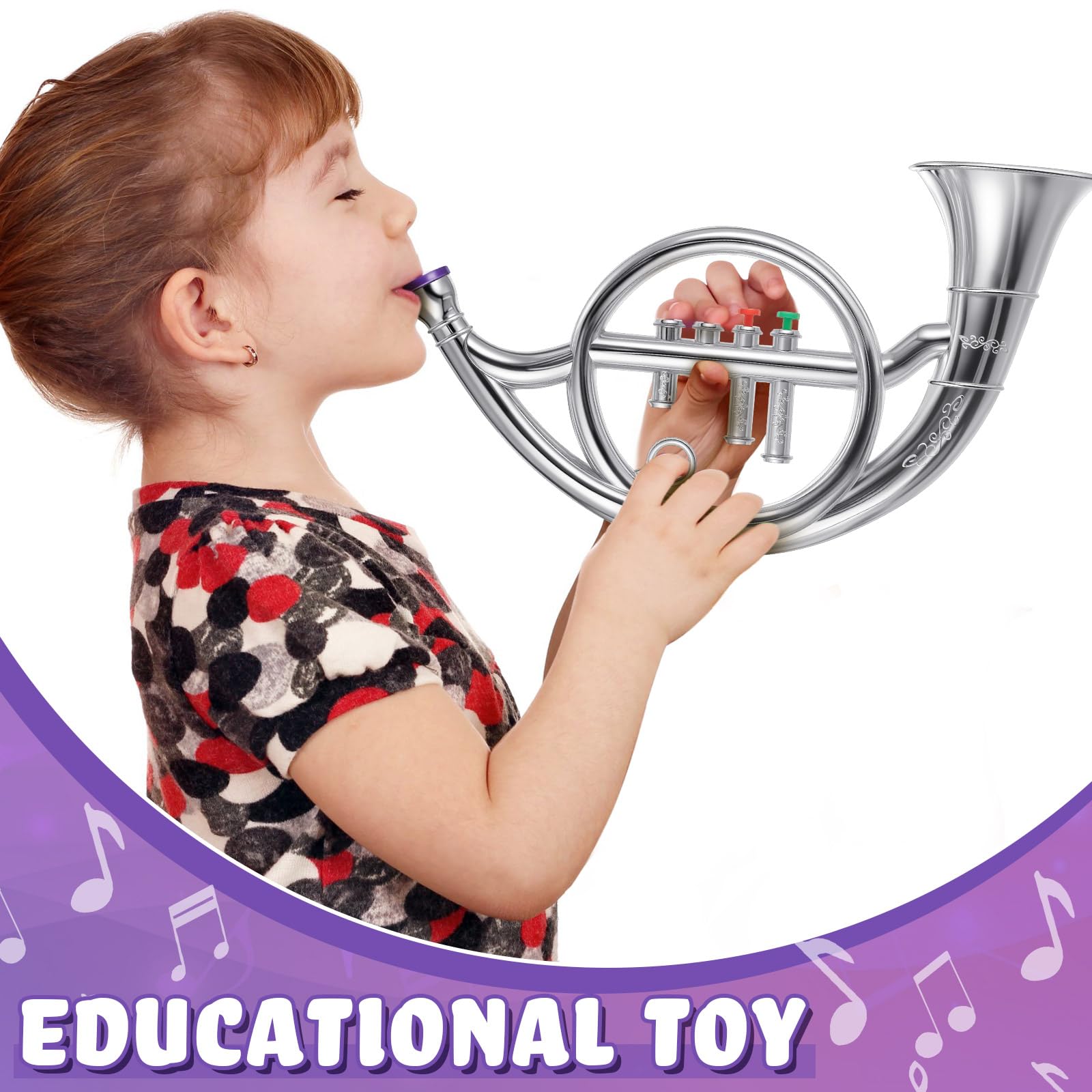 Lewtemi Gold Trumpet Musical Instruments Toy for Kid Toddler Fake Plastic Preschool Music Toy Gift Non-Professional Wind Instrument Early Educational Teaching Songs Gifts for Toddlers Children
