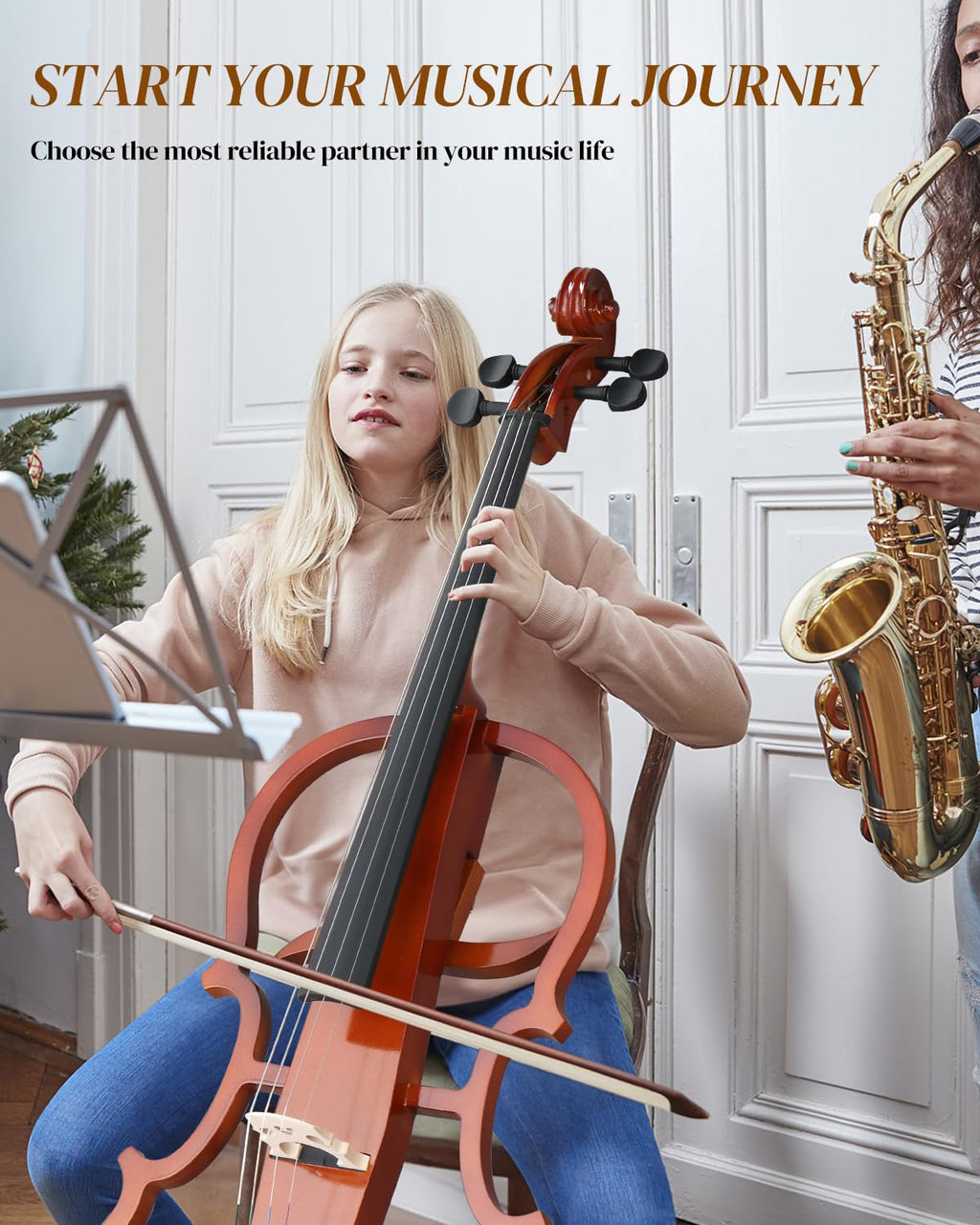 Ktaxon 4/4 Full Size Electric Cello with Classic Scroll, Premium Fingerboard & Unmatched Pickup,Includes 7mm Padding Bag, Bow, Rosin & Headphones, Electric Cello for Beginners Adults (Natural)