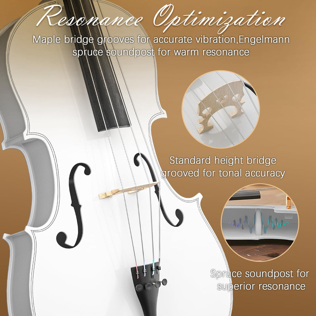 Full Size Cello Kit, Acoustic Cello Instrument for Adults,Beginners,Students,Complete Cello 4/4 Set with Portable Bag, Bow, Rosin (Black)