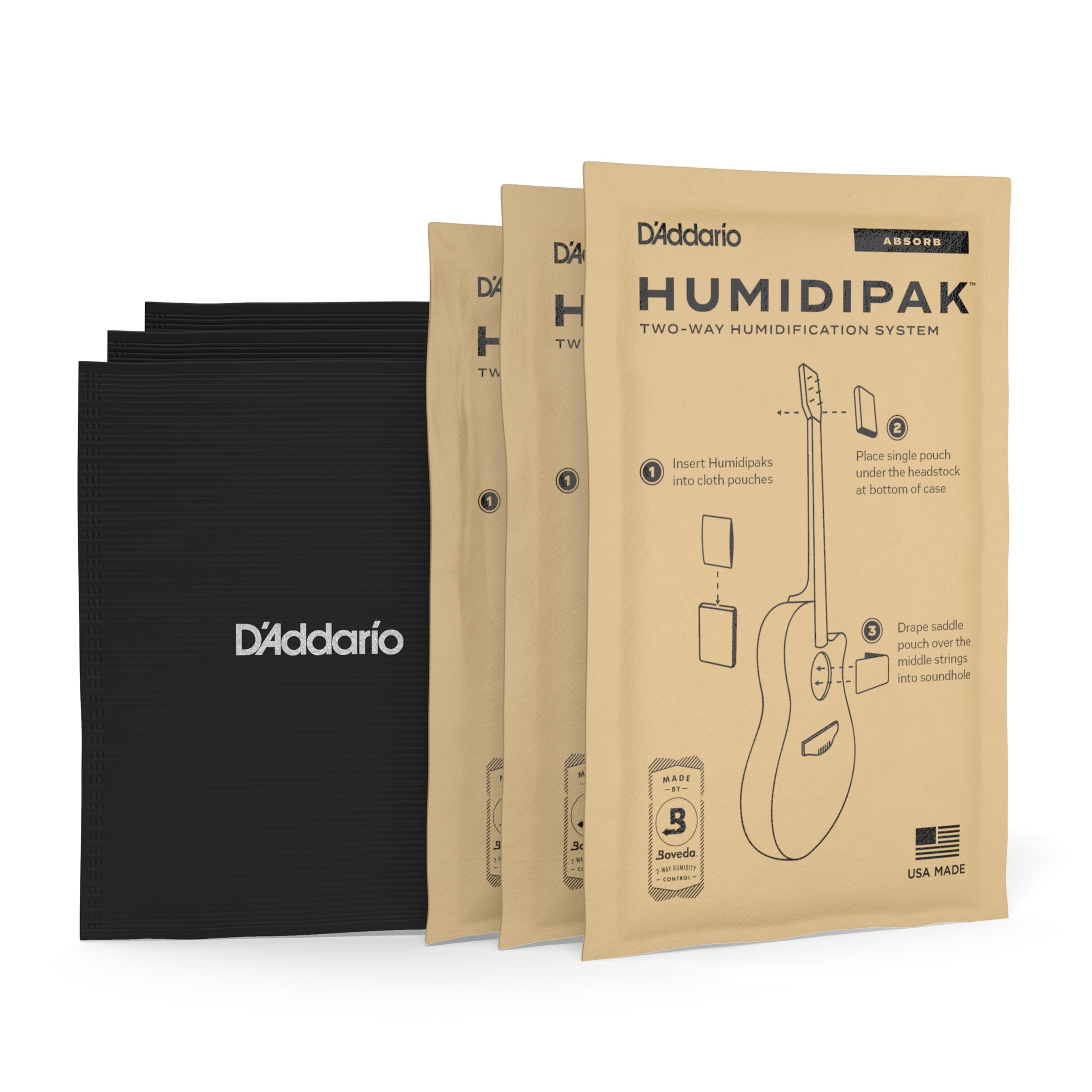D'Addario Accessories Guitar Humidifier Packs - Two-Way Humidification System Conditioning Packets - For Maintaining Proper Guitar Humidification Level - 3 Maintain Replacement Packets