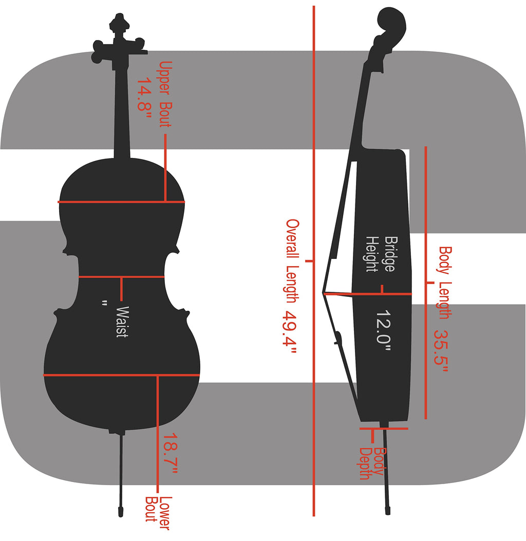 Crossrock Carbon Fiber Case fits for 4/4 Full Size Cello with Removable Shoulder Straps-Black(CRF3020CEFBK)