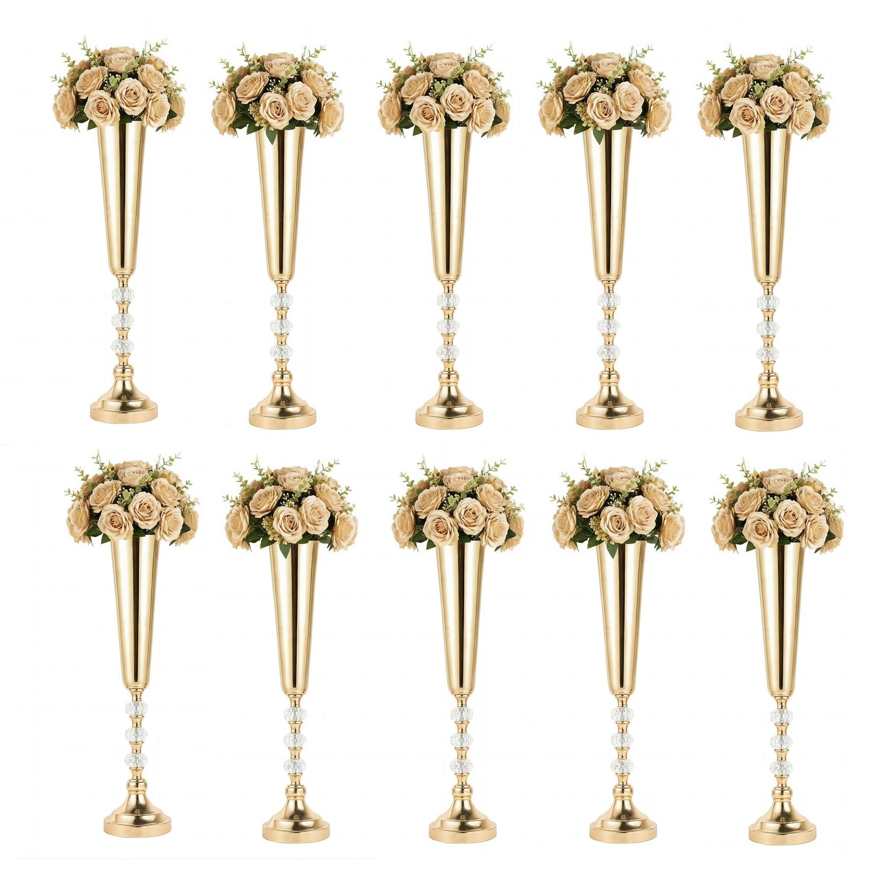 Trumpet Vases for Centerpieces, 10 Pcs Tall Tabletop Vases for Wedding Centerpieces Table Decorations, Road Lead for Wedding Party Dinner Centerpiece for Anniversary Ceremony Party Event Decor(10 Pcs)