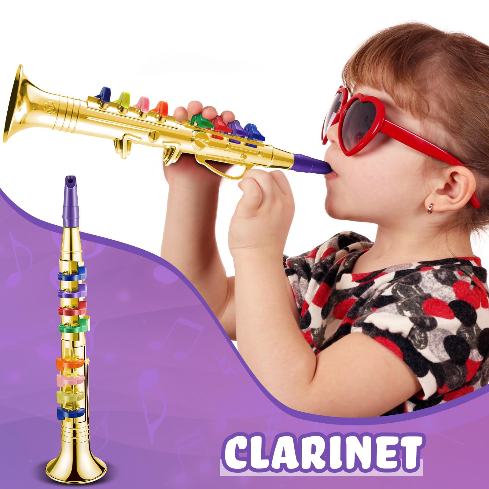 Lewtemi Gold Trumpet Musical Instruments Toy for Kid Toddler Fake Plastic Preschool Music Toy Gift Non-Professional Wind Instrument Early Educational Teaching Songs Gifts for Toddlers Children
