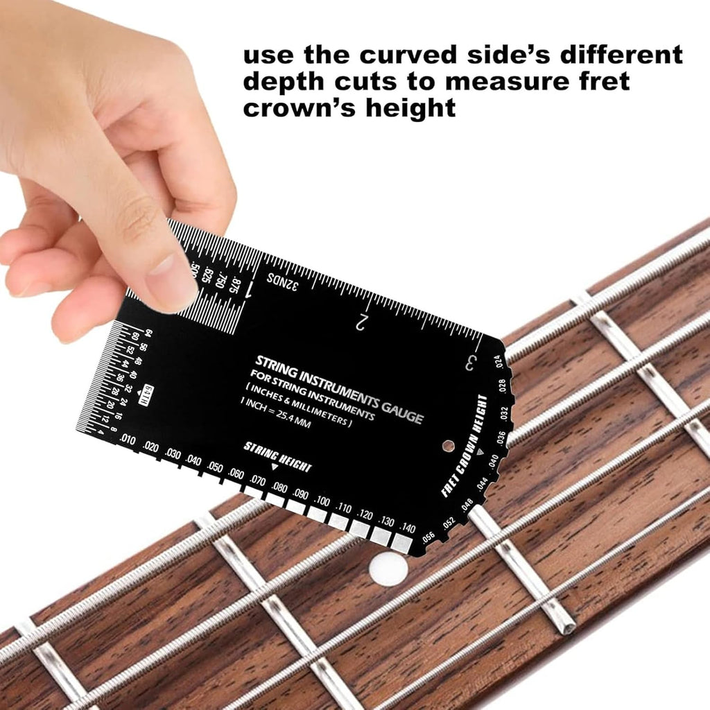 Alomejor String Action Gauge Ruler, Metric and SAE Measurement Scale, String Height Tool for Musical Instruments