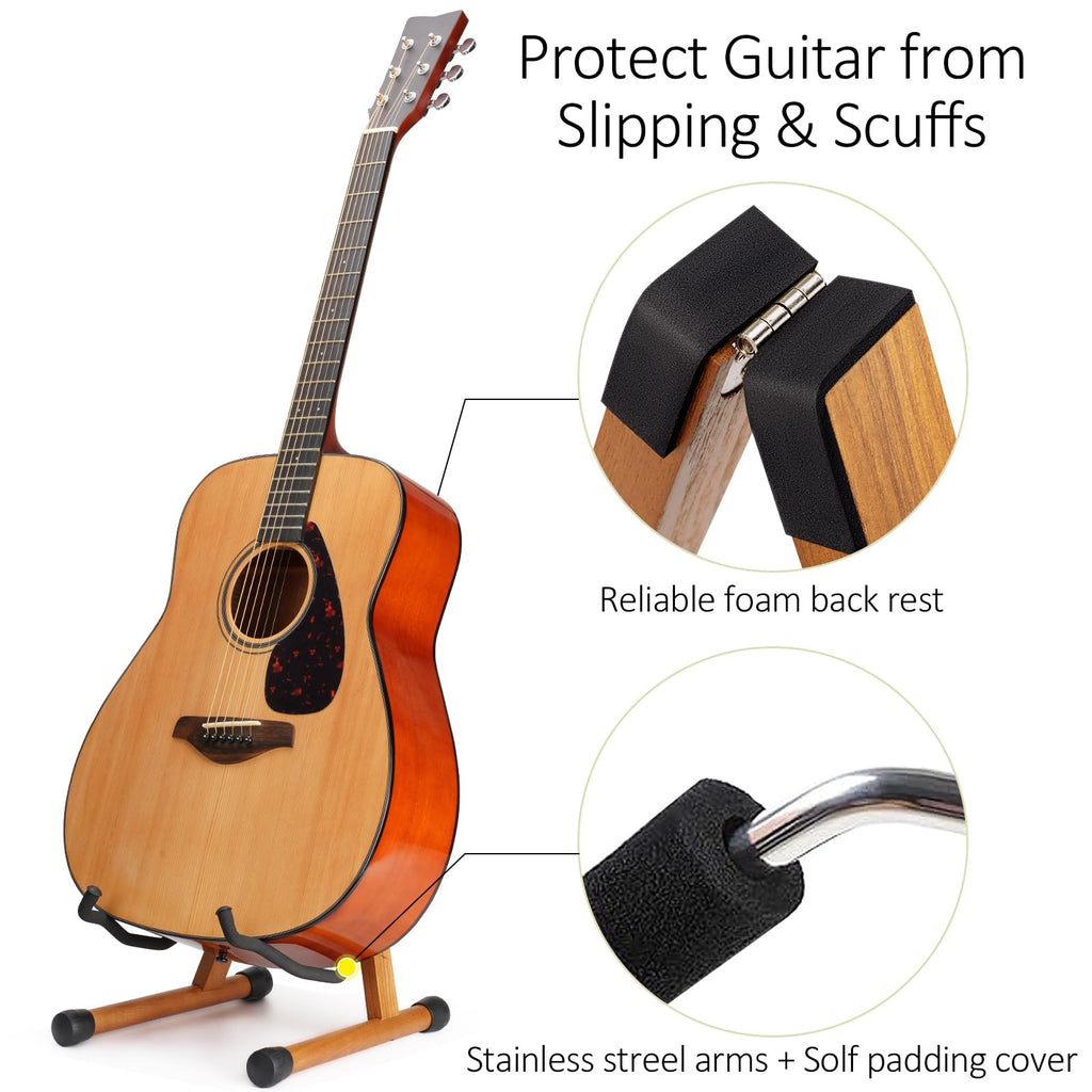 SNIGJAT Wood Guitar Stand, Acoustic Guitar Stand with Padded Foam, Classical Electric Guitar Stand, A-Frame Folding Bass Guitar Display Stand Compatible with Cello, Mandolin, Bass, Banjo, Ukulele