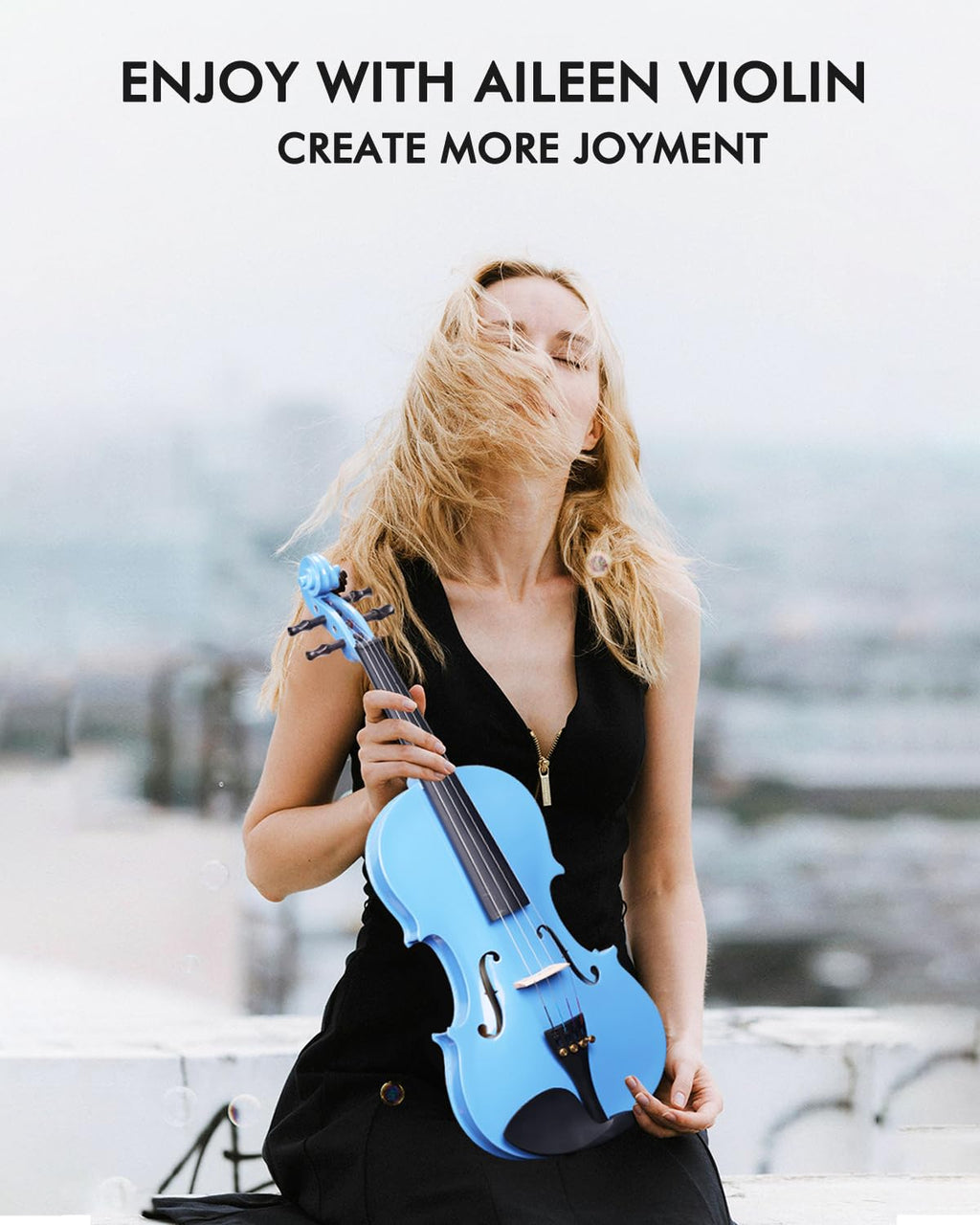 Aileen Violin 4/4 Full Size for Adults Beginners, Black Fiddle Starter Kit for Students Age 12+, including Music Stand, Unique New Fingerboard Sticker, Mute