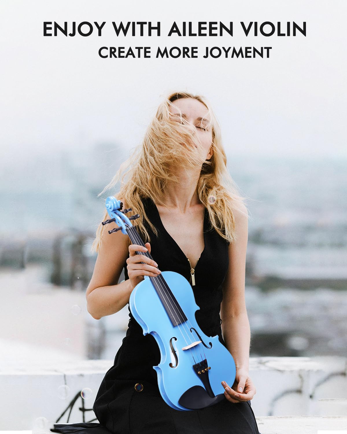 Aileen Violin 4/4 Full Size for Adults Beginners, Black Fiddle Starter Kit for Students Age 12+, including Music Stand, Unique New Fingerboard Sticker, Mute