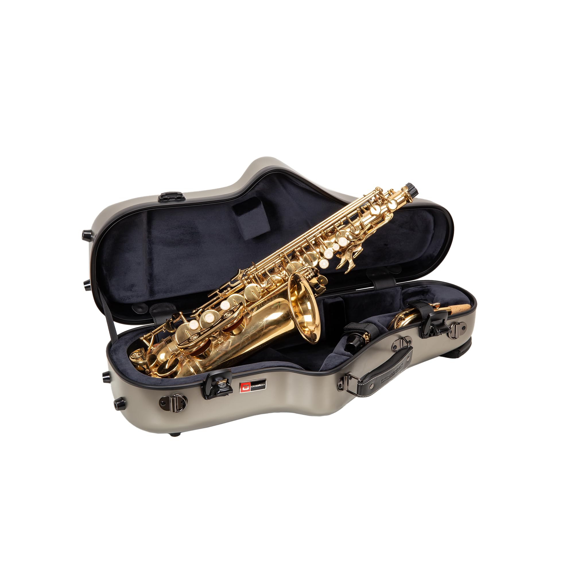 Crossrock Low A Baritone Saxophone Case with Wheels | Polycarbonate Hard Shell, TSA Lock, Anti-Scratch Finish, Neck & Mouthpiece Storage–Black (CRF4050BSBK)