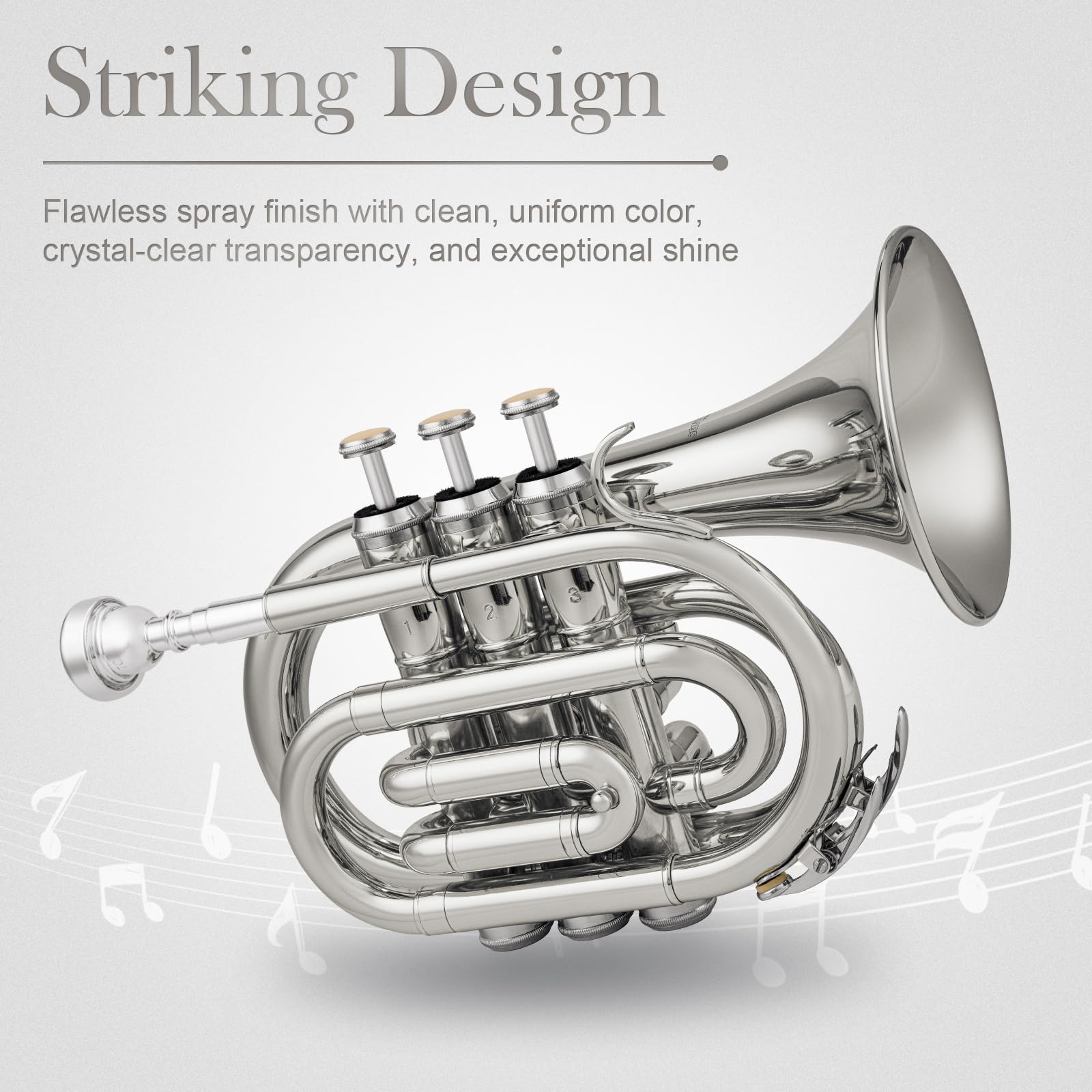 SONICAKE Pocket Trumpet Bb Flat - Gold Lacquer Brass Mini Trumpet Full Kit for Beginners Students with 7C Mouthpiece, Hard Case, Gloves & Cleaning Kit QPT-01 (Golden)