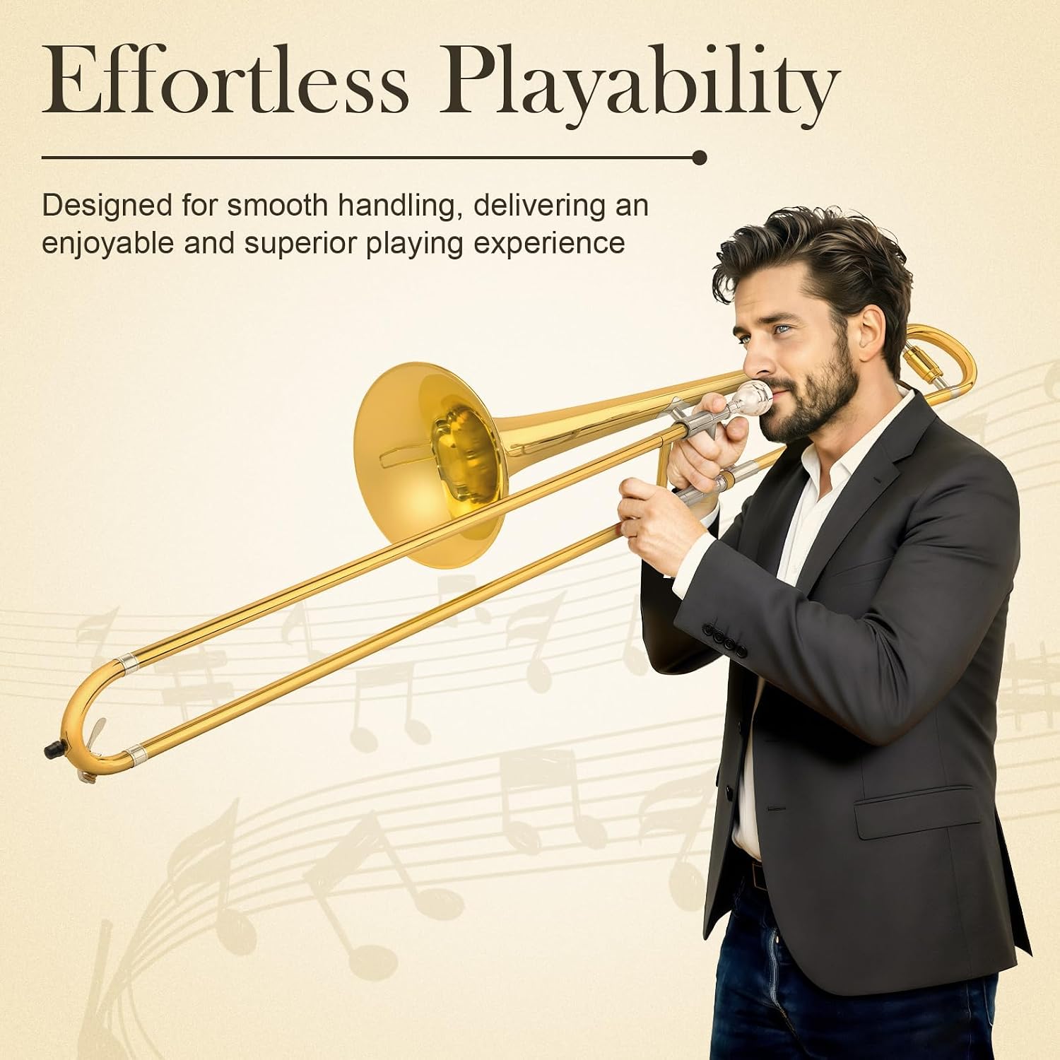 SONICAKE Bb Alto Slide Trombone for Beginners Students - Gold Lacquer Brass Trombone Full Kit with 7C Mouthpiece, Hard Case, Gloves & Cleaning Kit QTB-01