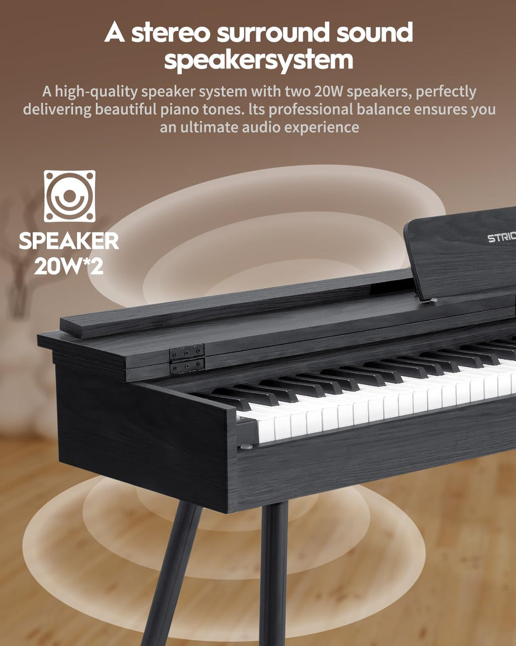 STRICH 88 Key Digital Piano, Hammer-Action Weighted Keyboard, Full Size Desk Cover Electric Piano Keyboard with Stand, 25Wx2 Speakers, Headphones, Three Pedal, SDP-350S(Color Mahogany)