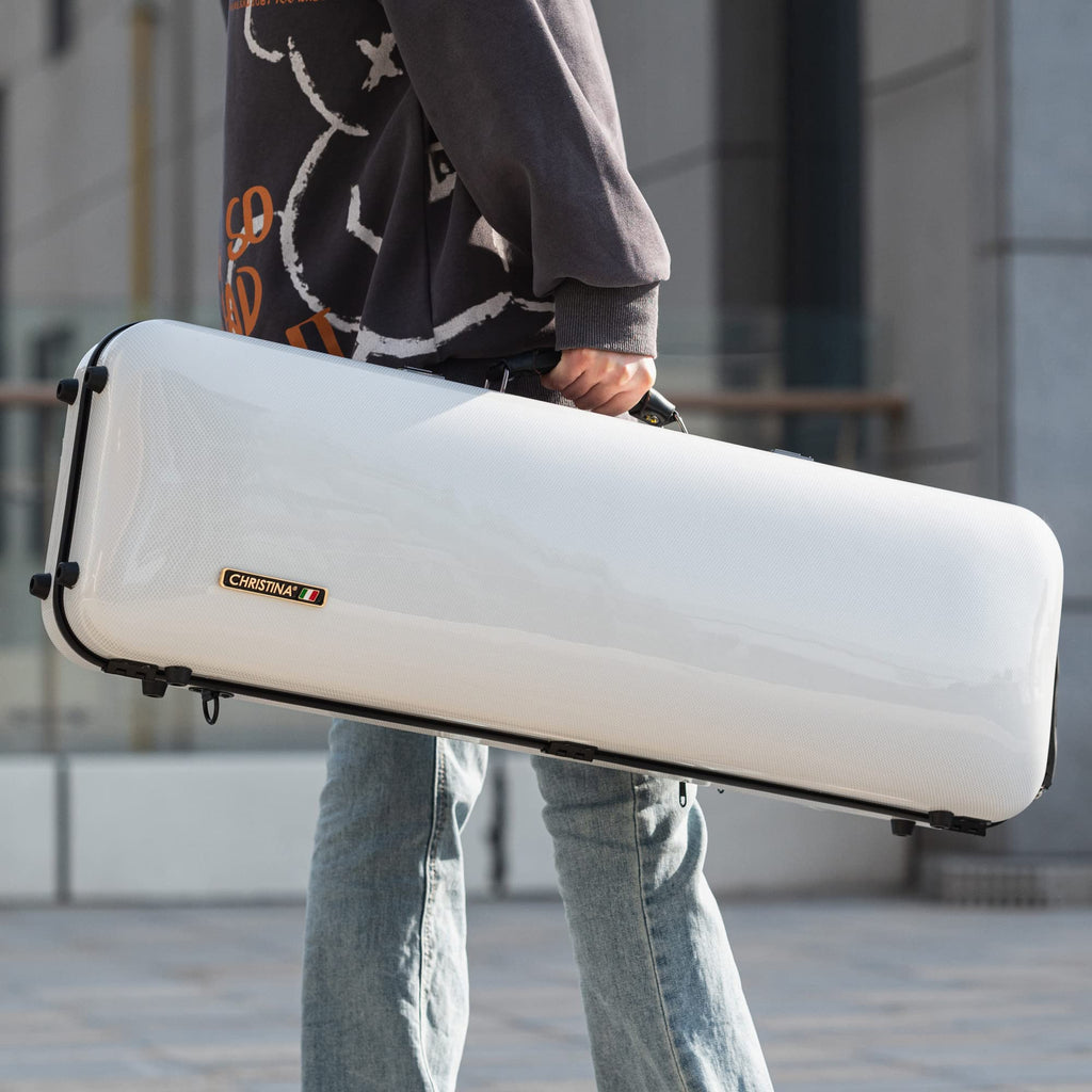 Christina 4/4 Full Size Violin case High-Strength Carbon Fiber Rectangular Violin Music Bag With Combination Lock and Extra Bag White Violin Hard Case (VB-Square-White Stripe spot)