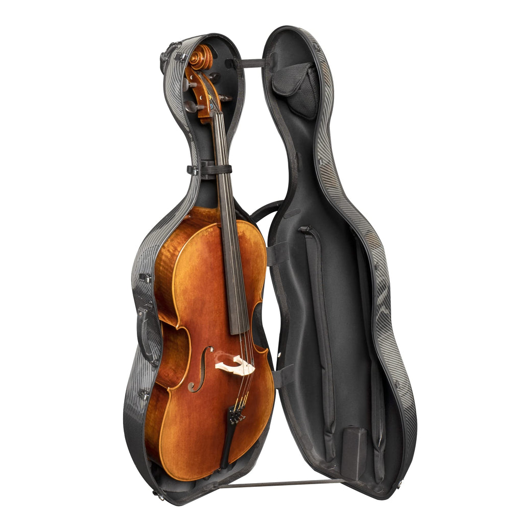 MI&VI Forte Series Hard Cello Case (Full Size) with Wheels — Polycarbonate Tough Shell Case for 4/4 Sized Cellos (White)