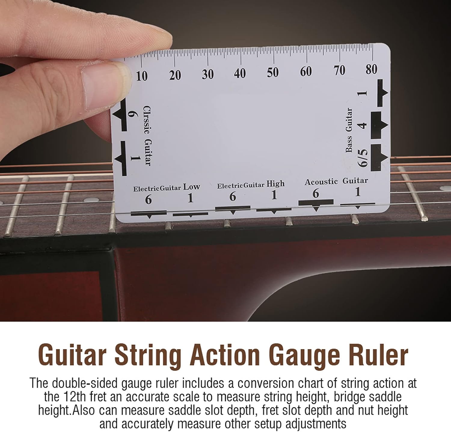 2Pcs String Action Gauge Ruler Instrument Setup Measuring Kit for Guitar Bass Measuring Tool Electric Acoustic Instruments