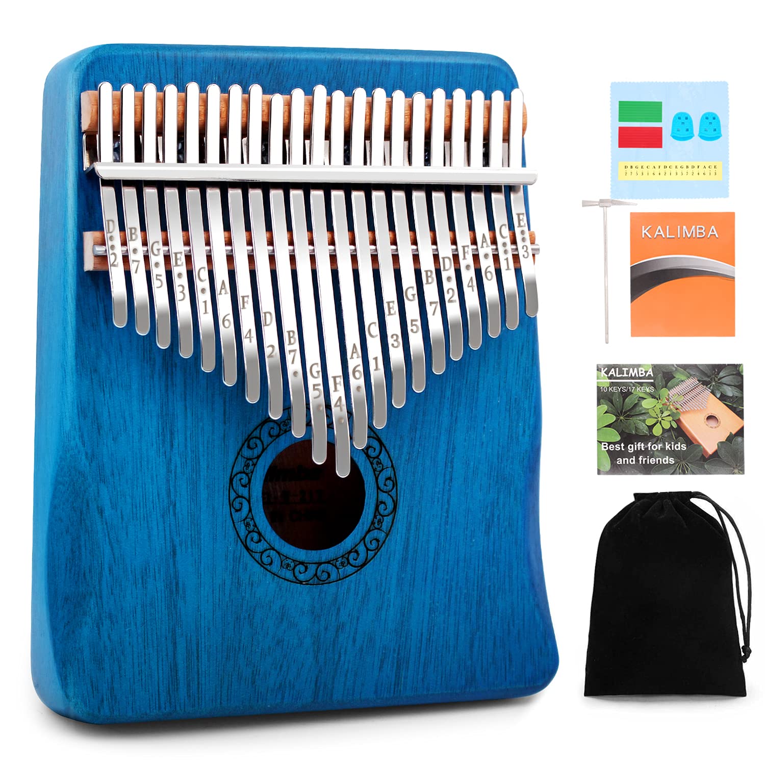 Kalimba Thumb Piano,YUNDIE Potable 17 Keys Mbira Finger Piano with Tune Hammer and Study Instruction,Musical Instruments Gift for Adult Beginners Professional (Brown, 21keys)