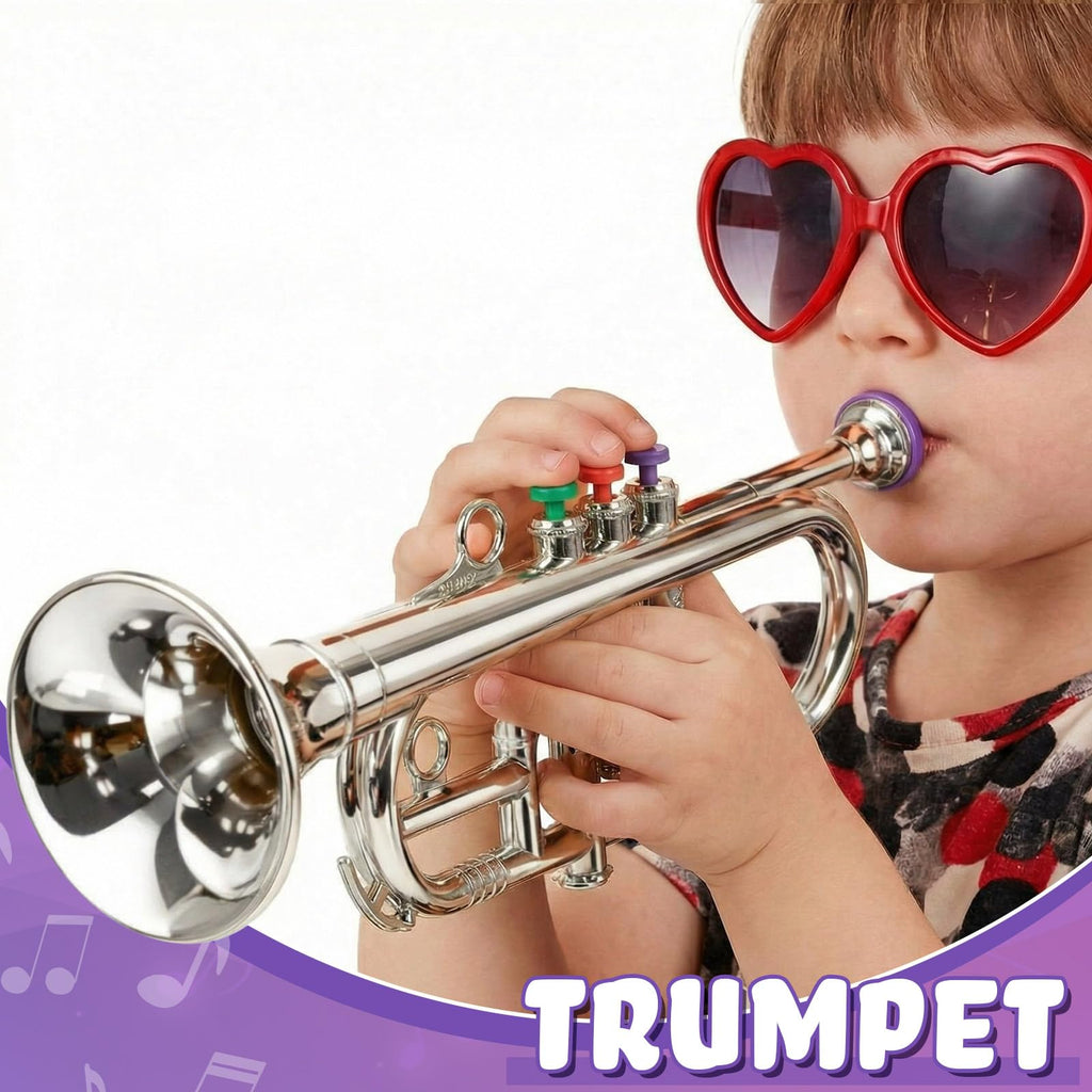 Lewtemi Gold Trumpet Musical Instruments Toy for Kid Toddler Fake Plastic Preschool Music Toy Gift Non-Professional Wind Instrument Early Educational Teaching Songs Gifts for Toddlers Children
